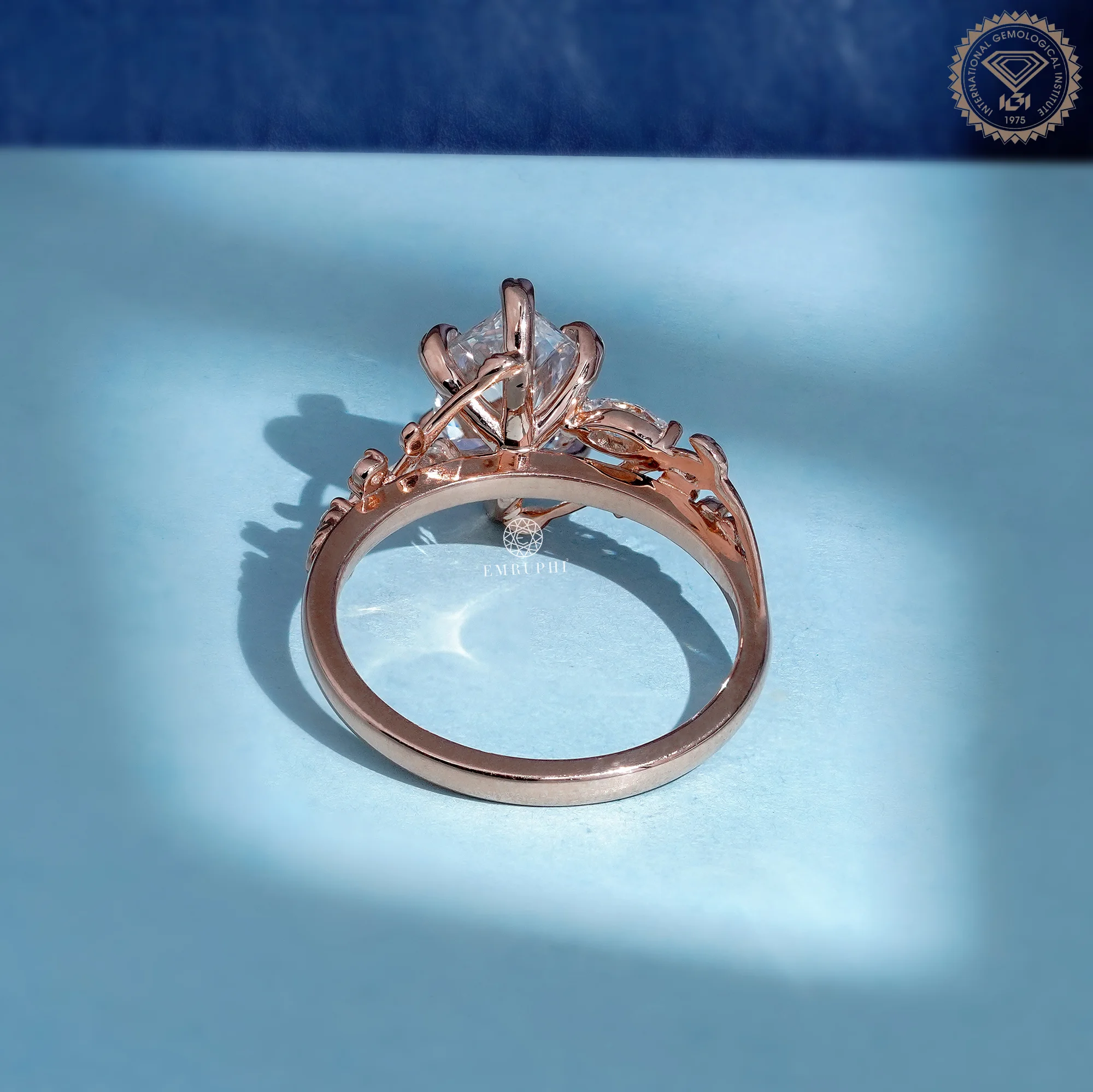 Dutch Marquise Lab Grown Nature Inspired Ring, 14K Rose Gold Wedding Ring, Leaf Diamond Ring — view 4