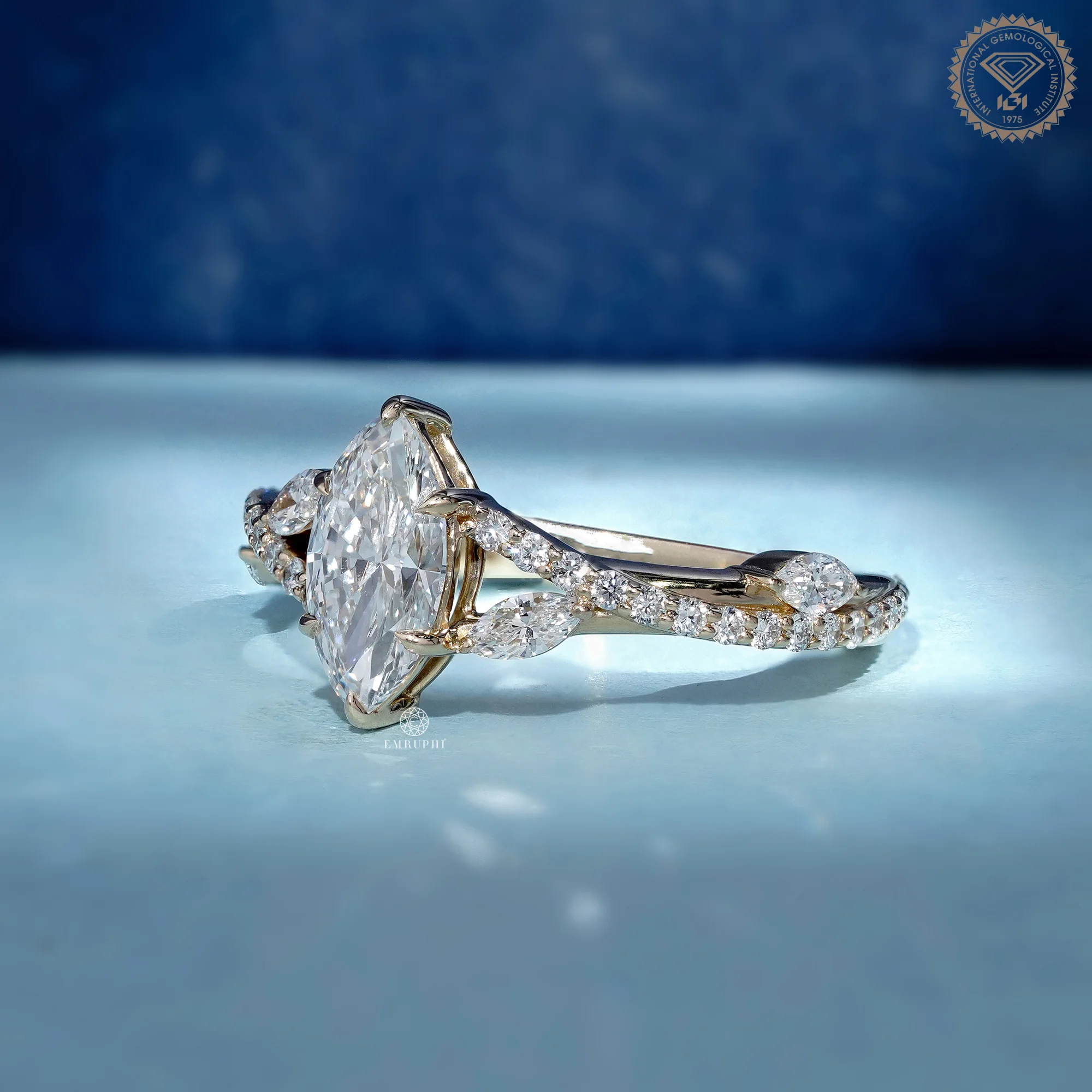 1.00 CT Marquise Lab Grown Diamond Engagement Ring, Twisted Diamond Band — view 2