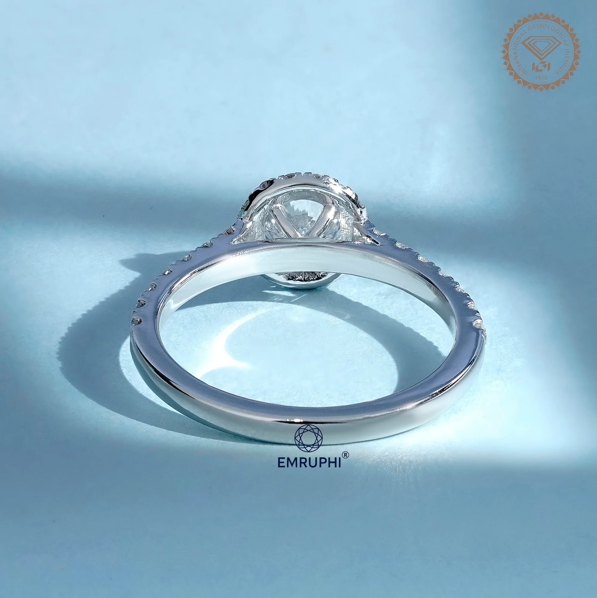 1.00 CT Round Halo Diamond Engagement Ring, Pave Band Halo Ring — view 4