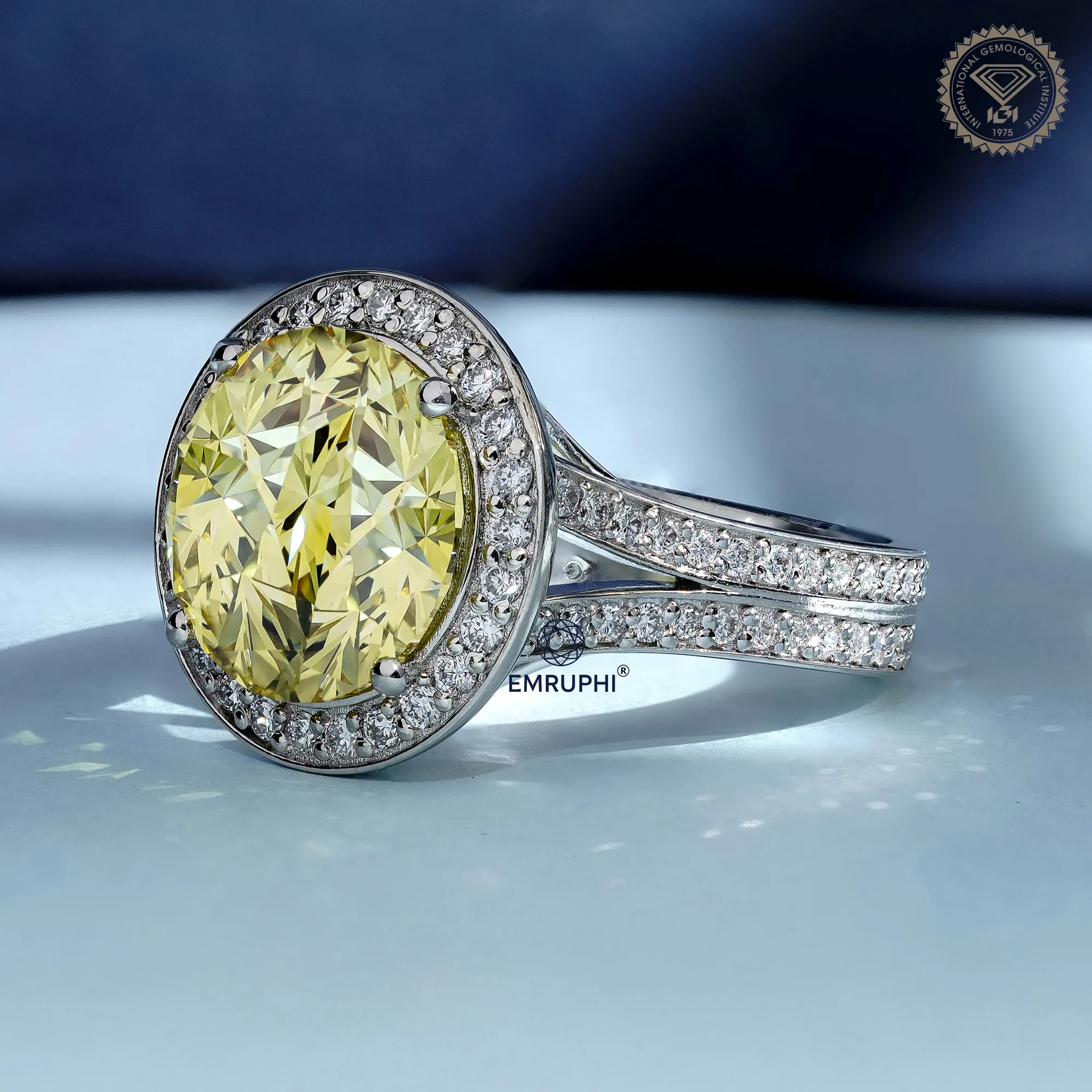 7.00 Carat Round Vivid Yellow Lab Grown Diamond Ring, Certified Rare Collector Stone — view 2