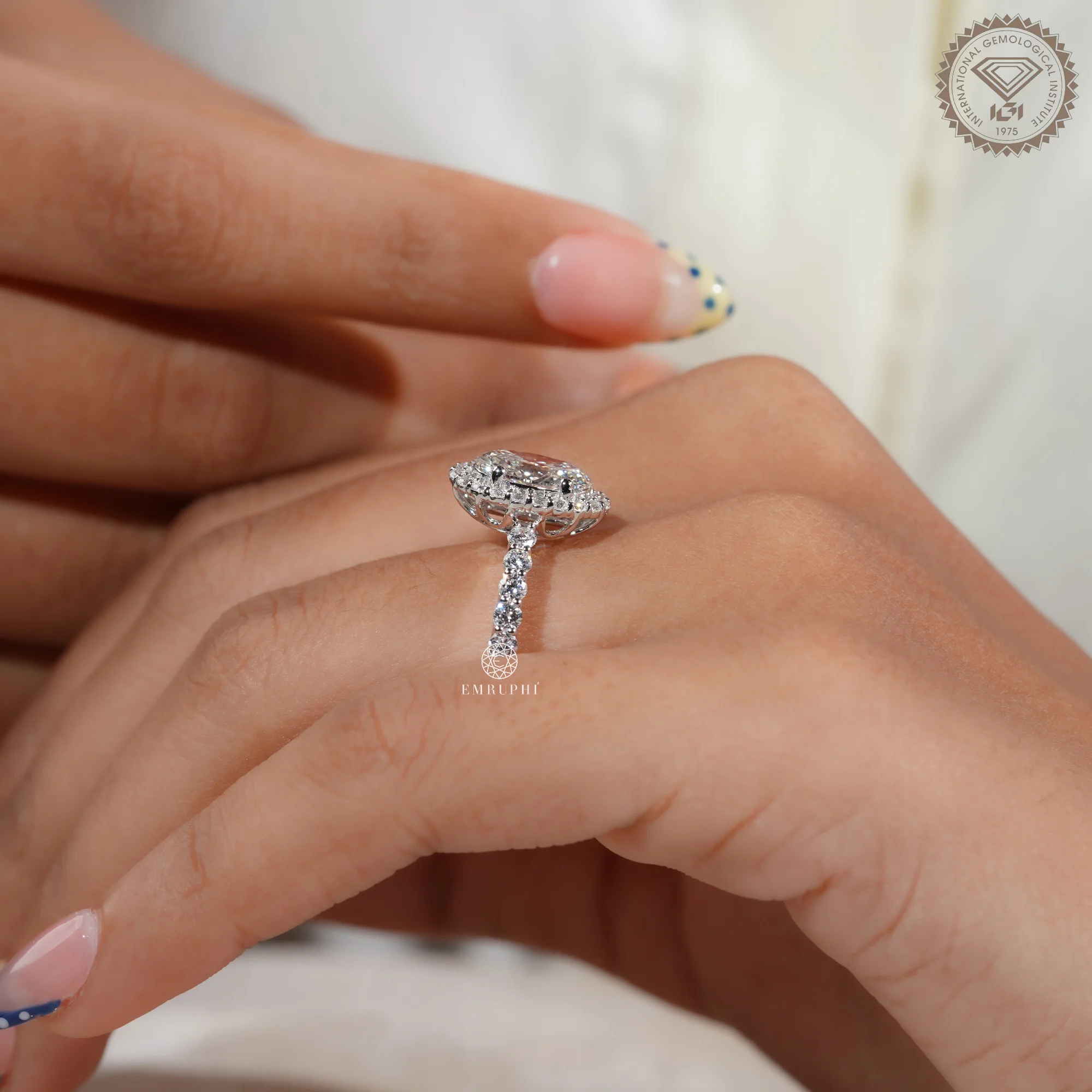 Oval Cut Diamond Halo Engagement Ring, IGI Certified, Pavé Diamond Band, Classic Halo Ring — view 7