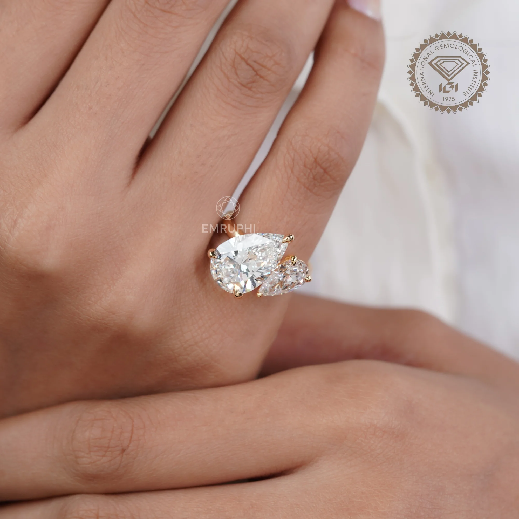 Pear Toi et Moi Lab Grown Engagement Ring, Two Stone Wedding Ring — view 12