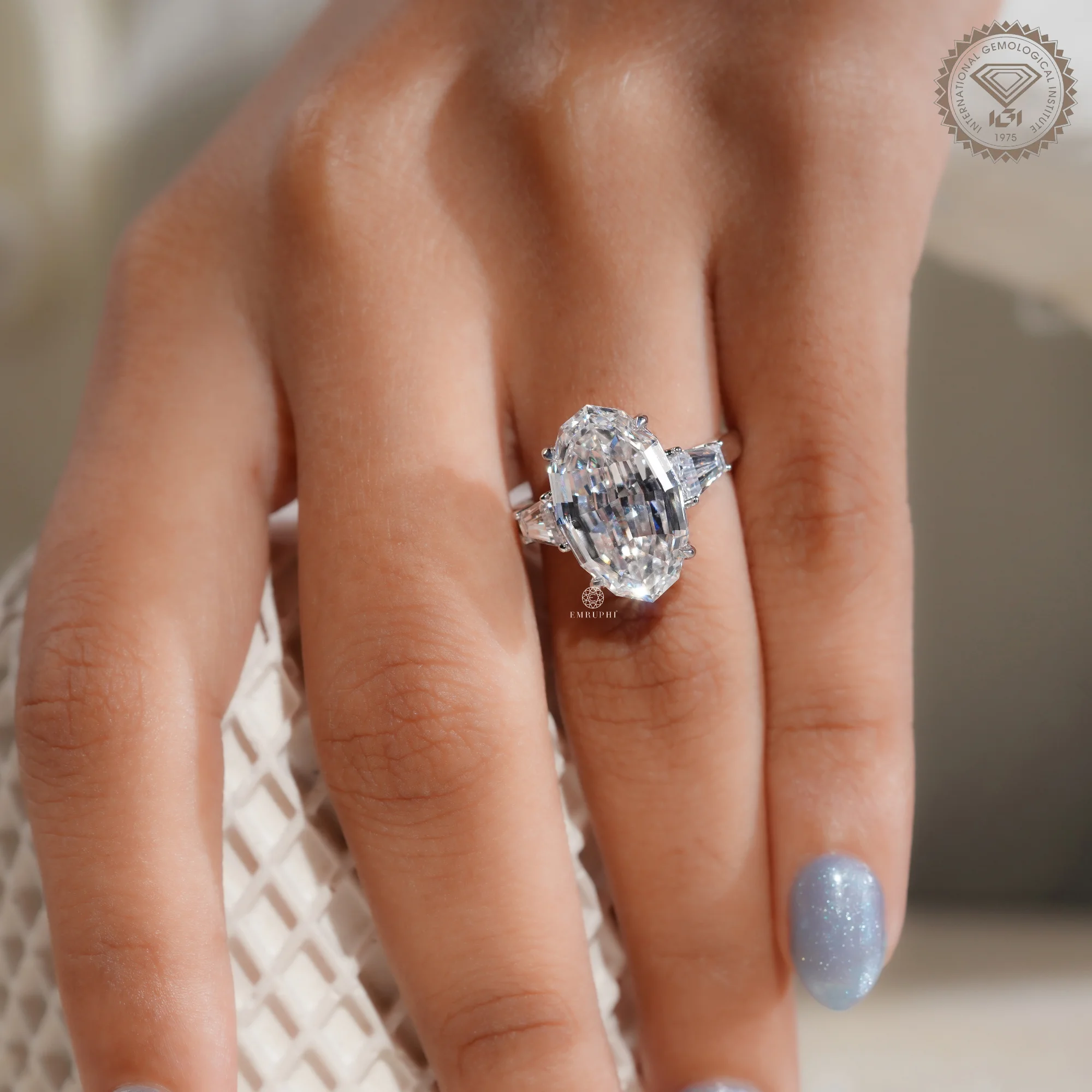 7 CT Oval Step Cut Lab Grown Diamond Engagement Ring, IGI Certified — view 12