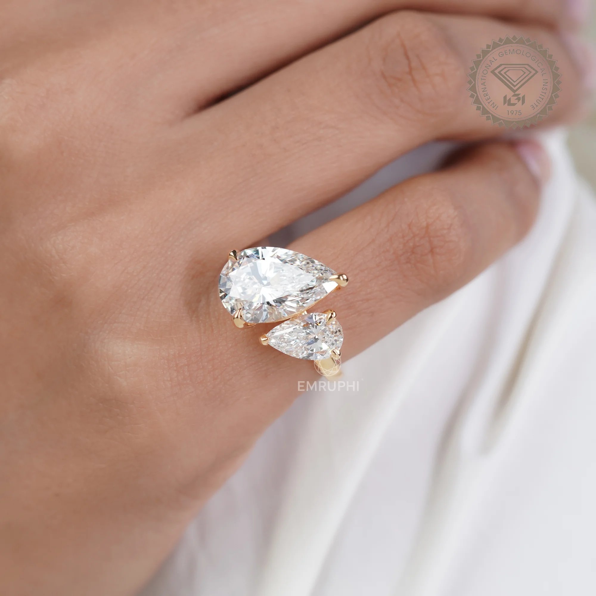 Pear Toi et Moi Lab Grown Engagement Ring, Two Stone Wedding Ring — view 10