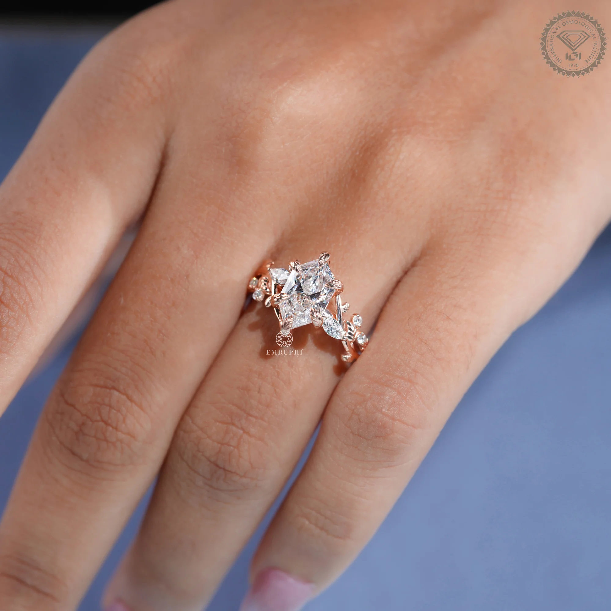 Dutch Marquise Lab Grown Nature Inspired Ring, 14K Rose Gold Wedding Ring, Leaf Diamond Ring — view 12