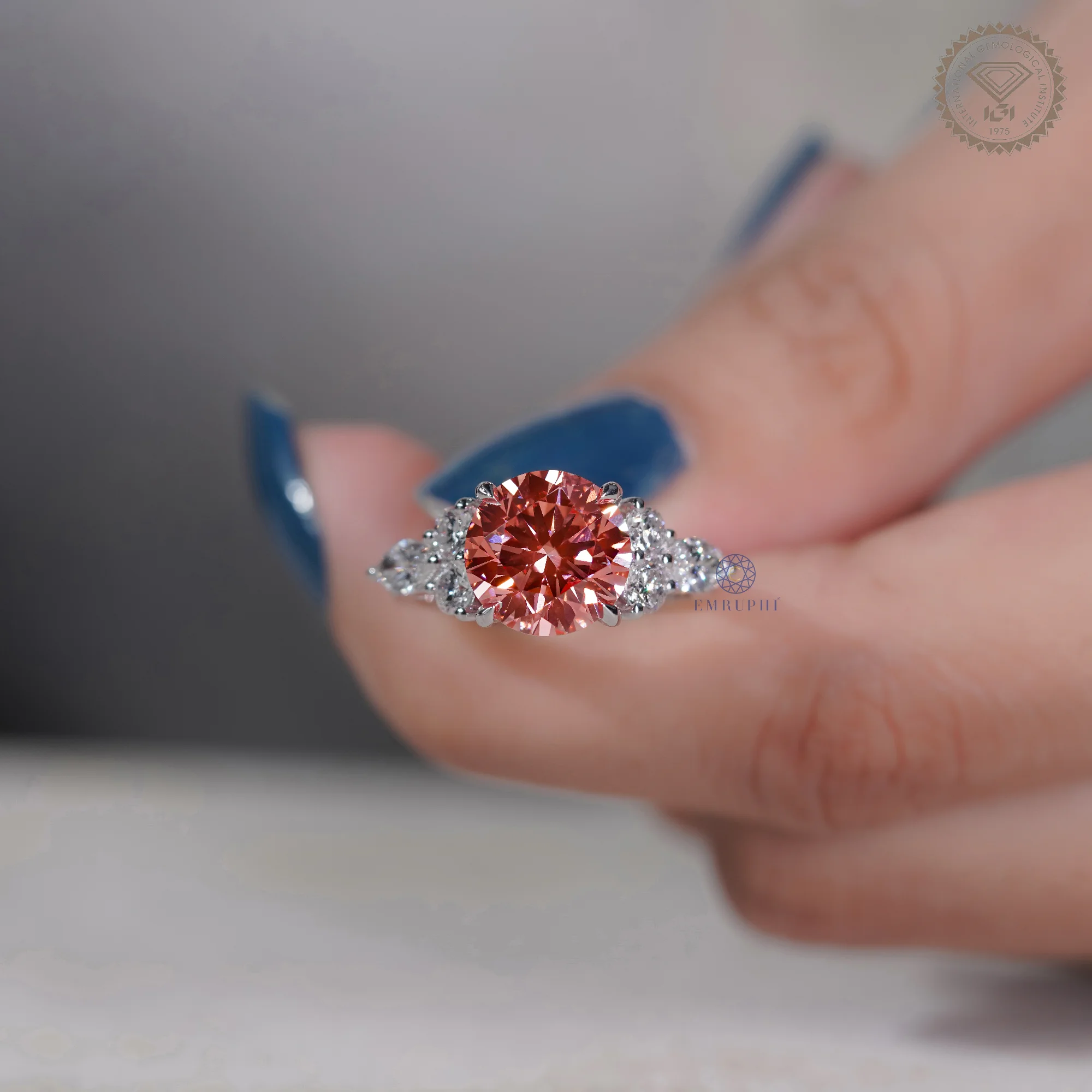 3 CT Round Vivid Pink Diamond Ring, Pink Lab Grown Diamond Engagement Ring — view 12