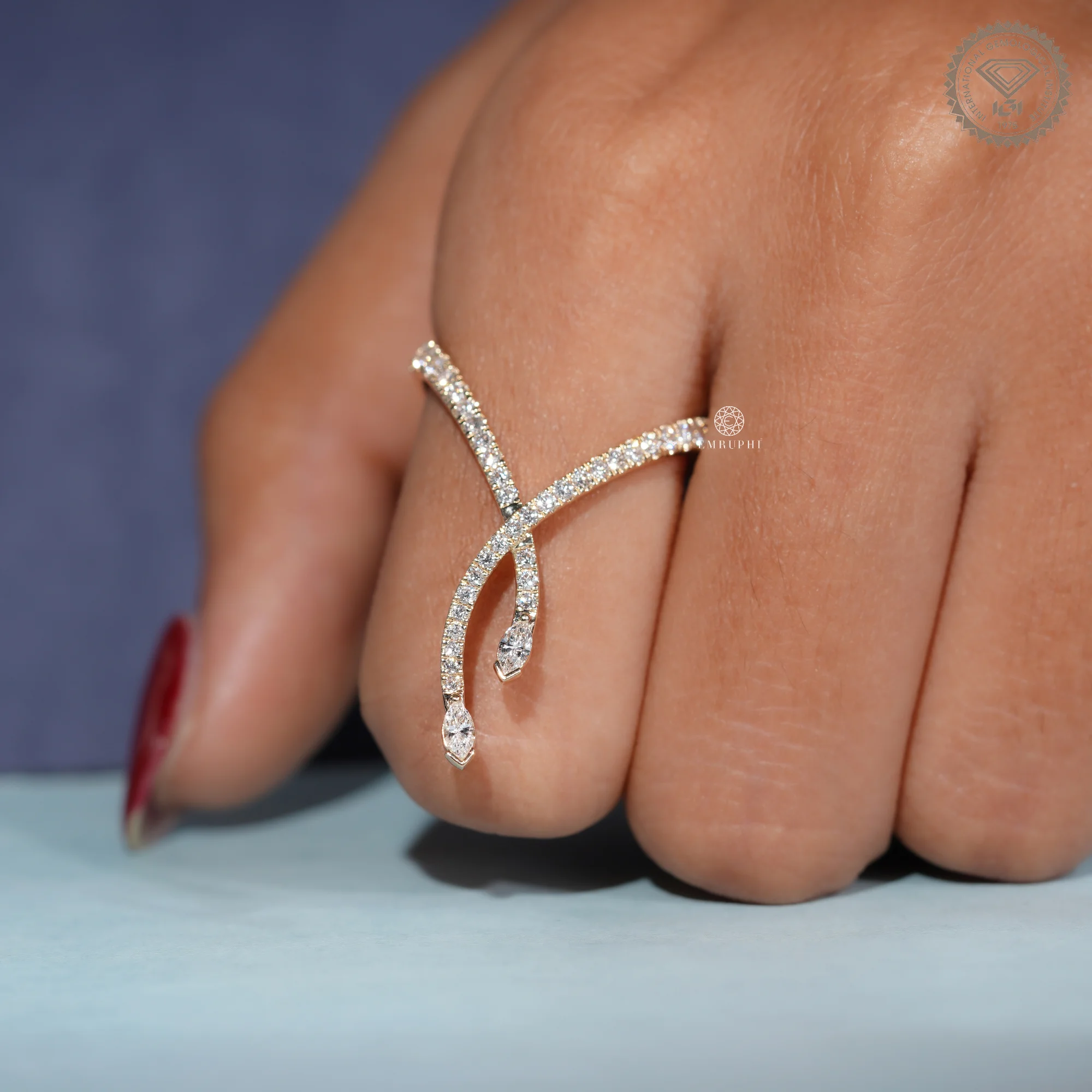 Criss Cross Diamond Ring, Marquise Pave Open Ring, Wrap Around Gold Diamond Ring — view 12