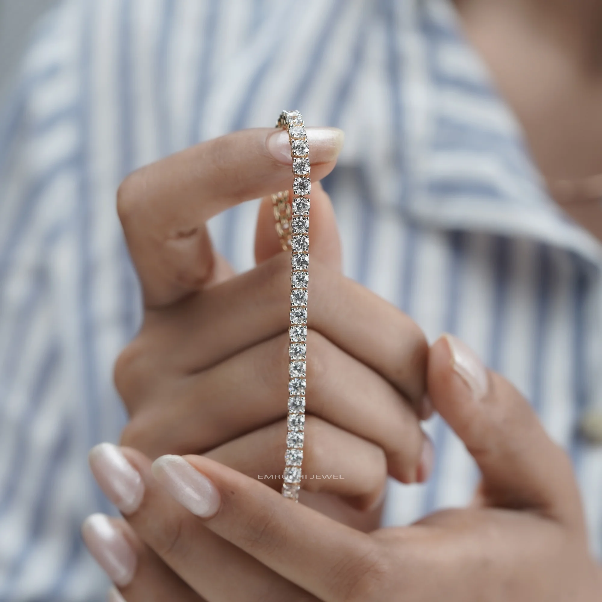 Round Cut Lab Grown Diamond Tennis Bracelet, Classic Yellow Gold Diamond Bracelet — view 9