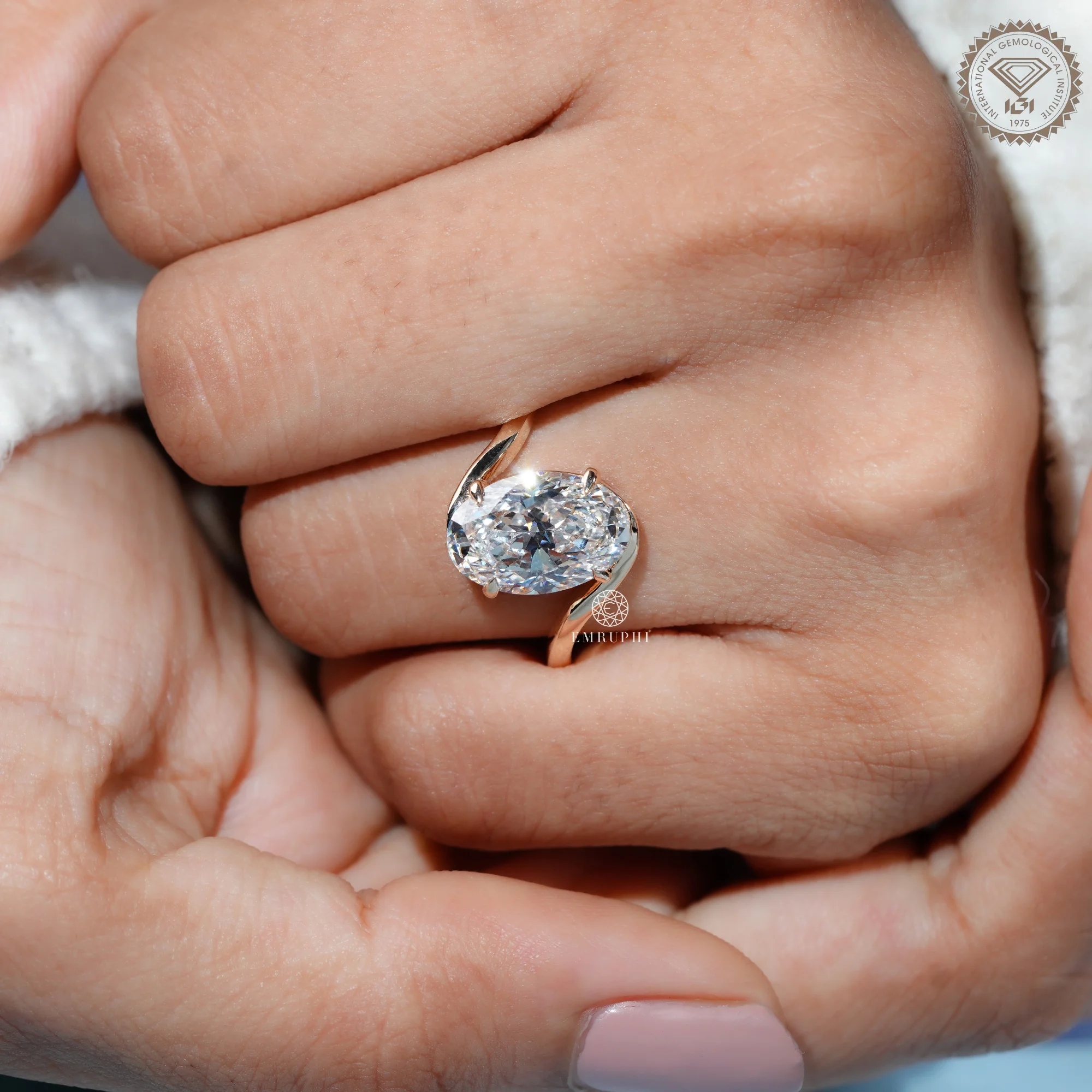 Oval Lab Grown Diamond Engagement Ring, Modern Wave Solitaire Ring — view 11