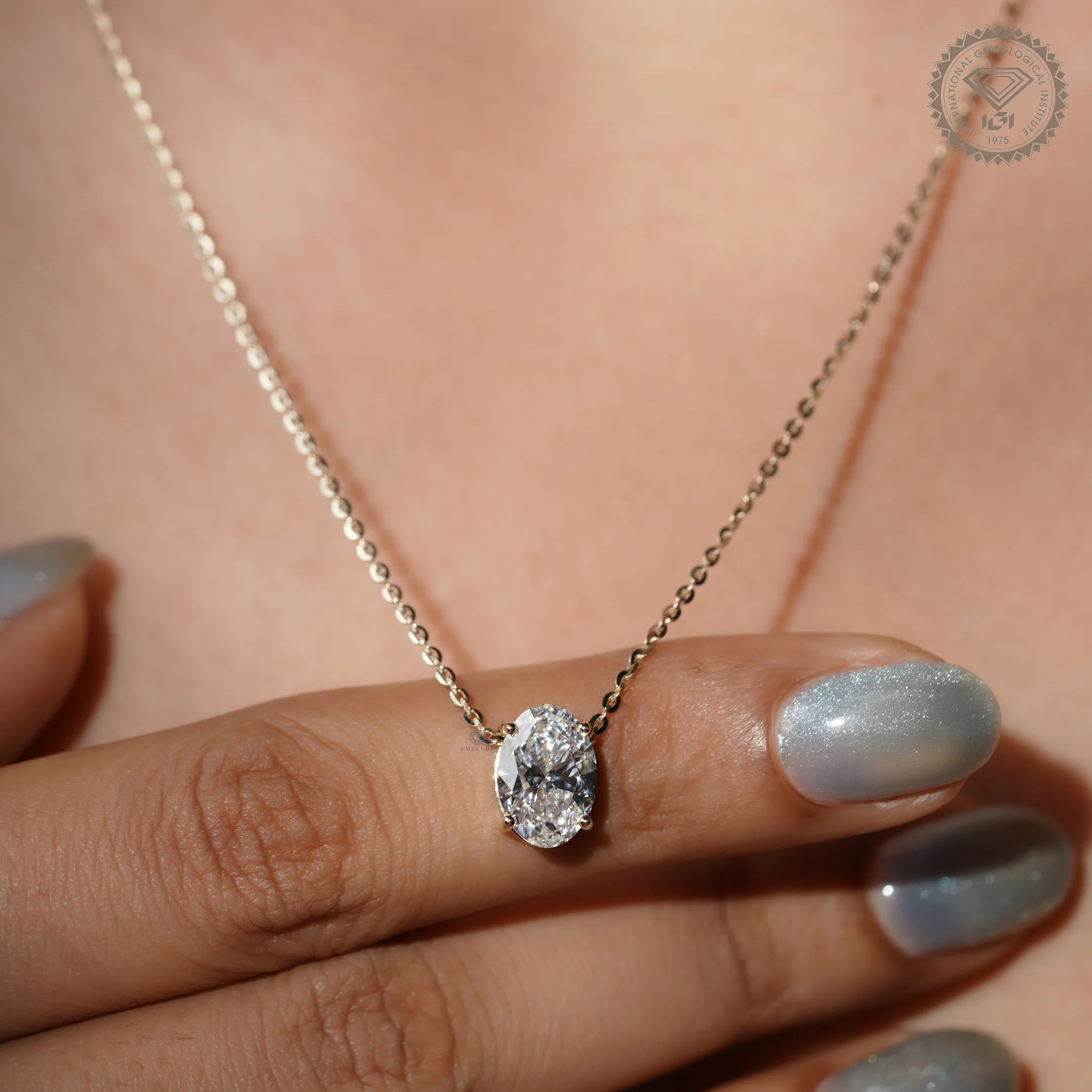 2 CT Oval Cut Solitaire Lab Grown Diamond Pendant, 14K Gold Necklace — view 12