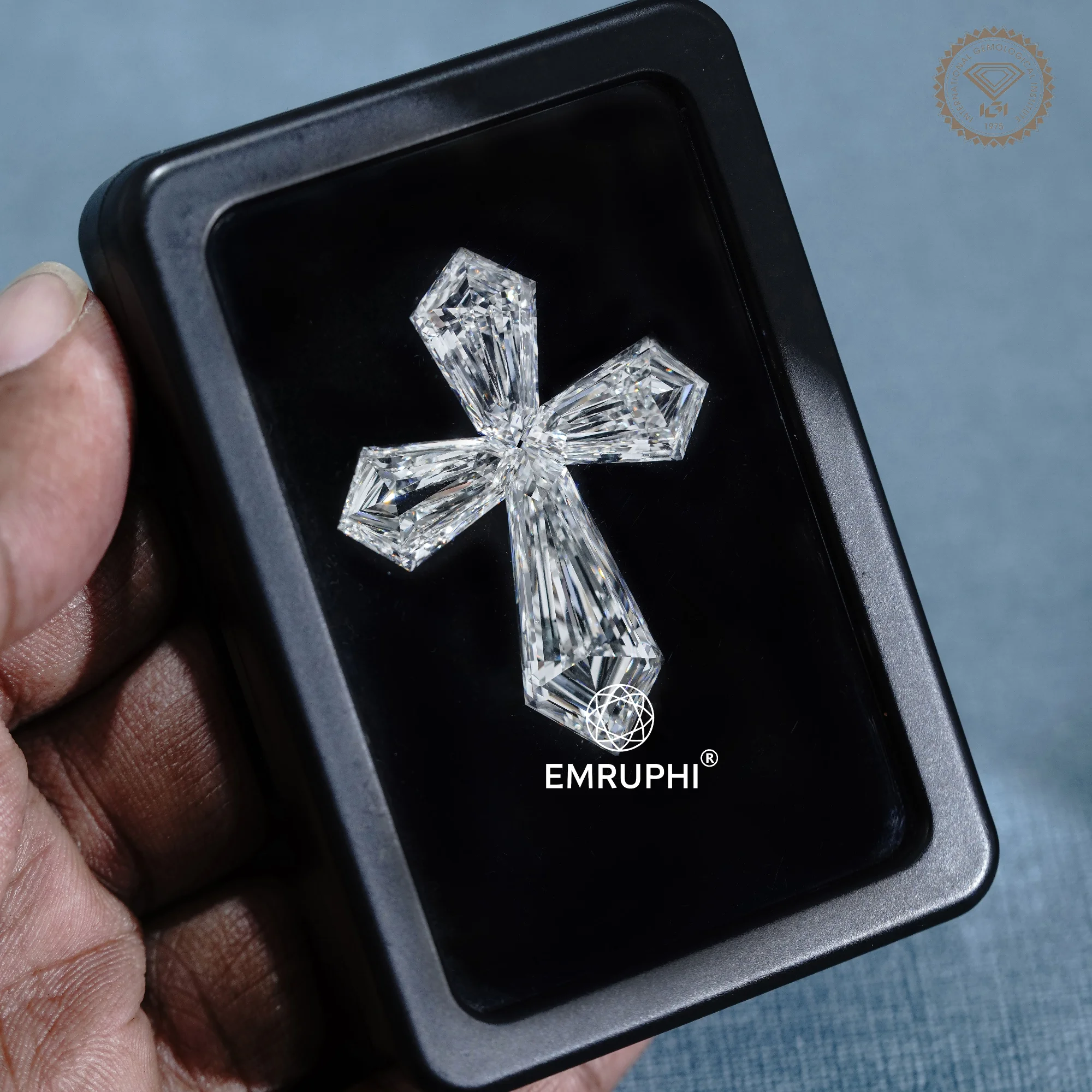 Cross Shape Lab Grown Diamond for Pendant, Geometric Religious Jewelry, IGI Certified — view 4