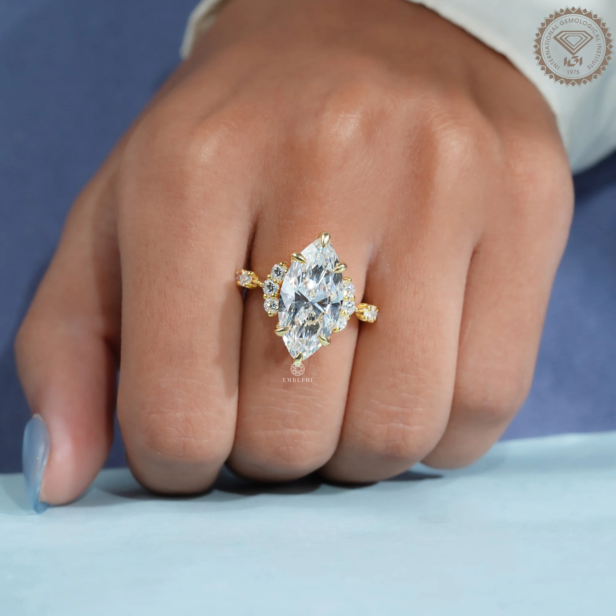 6 CT Marquise Lab Grown Vintage Engagement Ring, IGI Certified — view 7