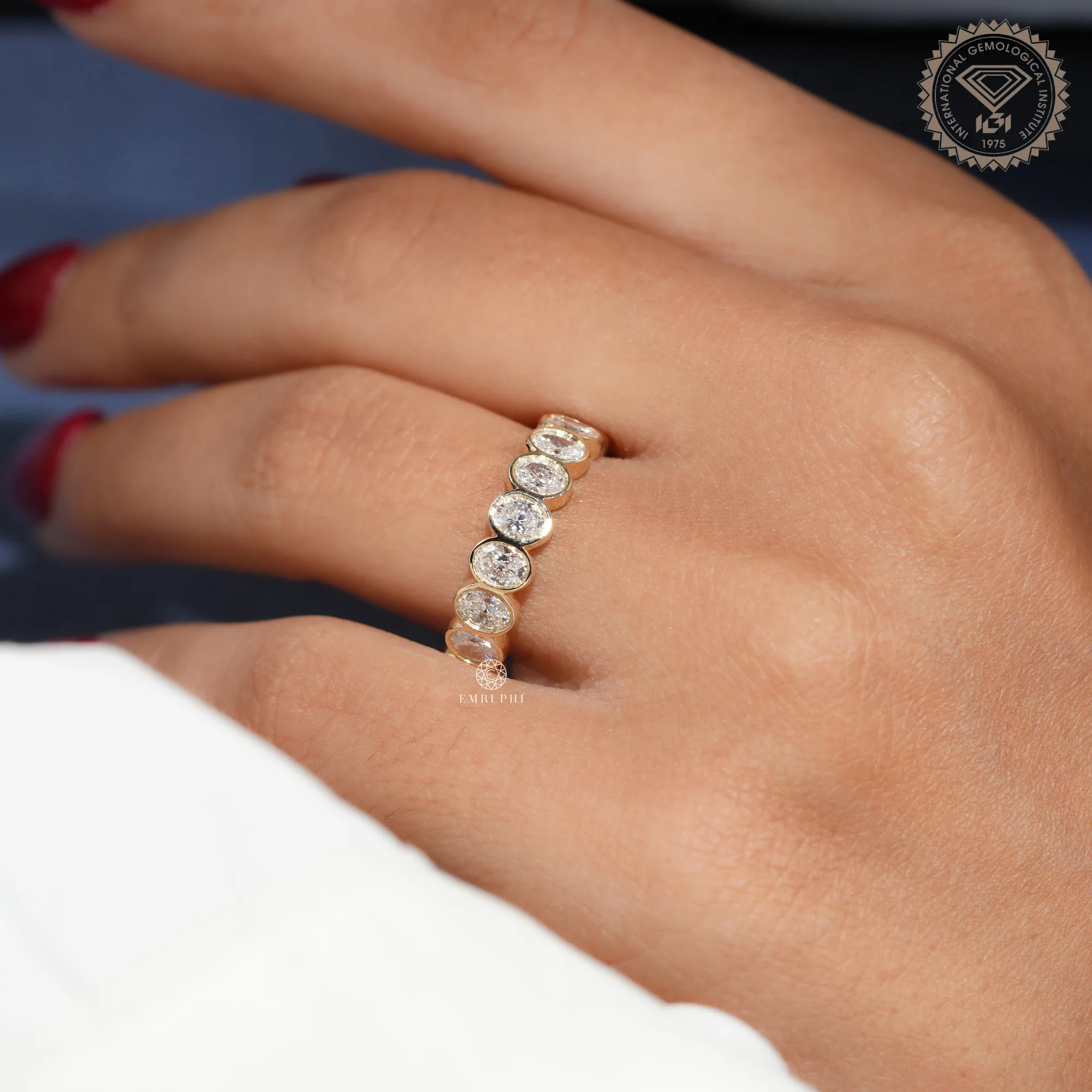 Oval Cut Lab Grown Diamond Bezel Eternity Band, Full Eternity Wedding Ring — view 10