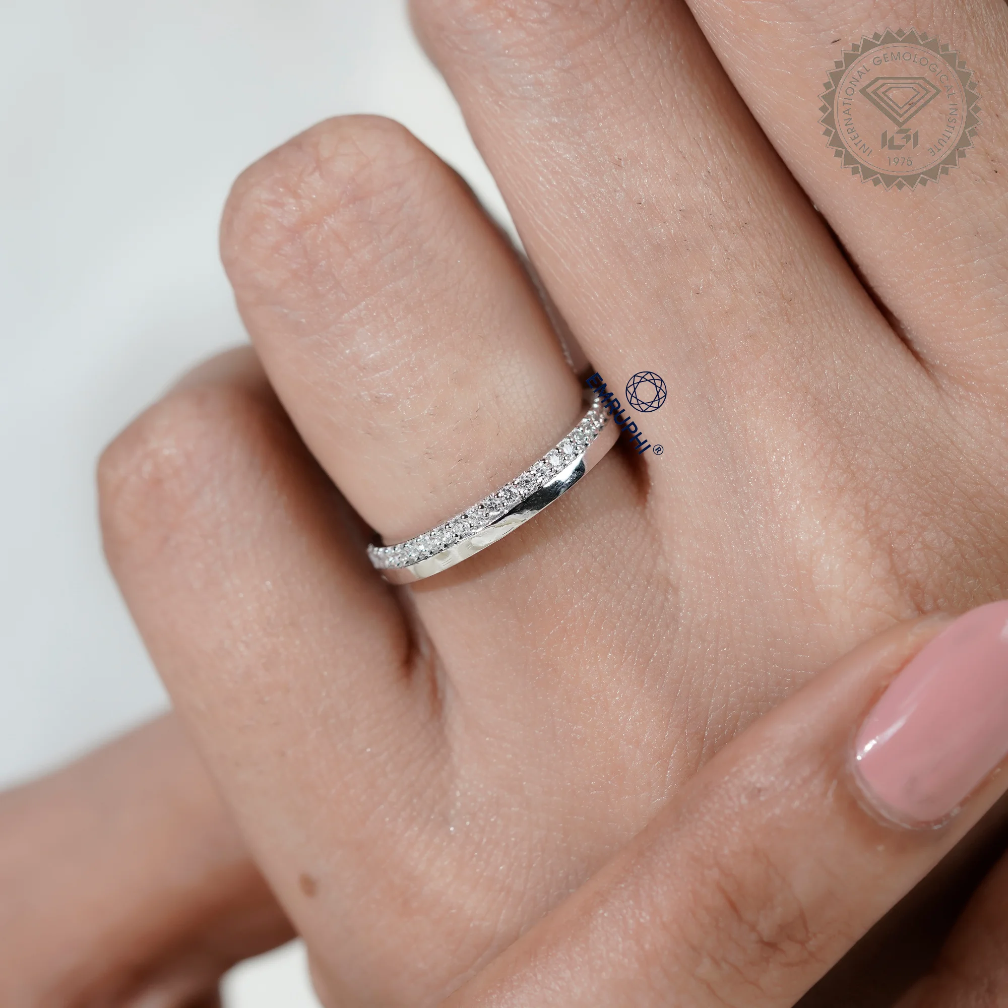3 MM Pave Set Lab Diamond Wedding Band, Half Diamond Half Plain Band, Anniversary Gift — view 8
