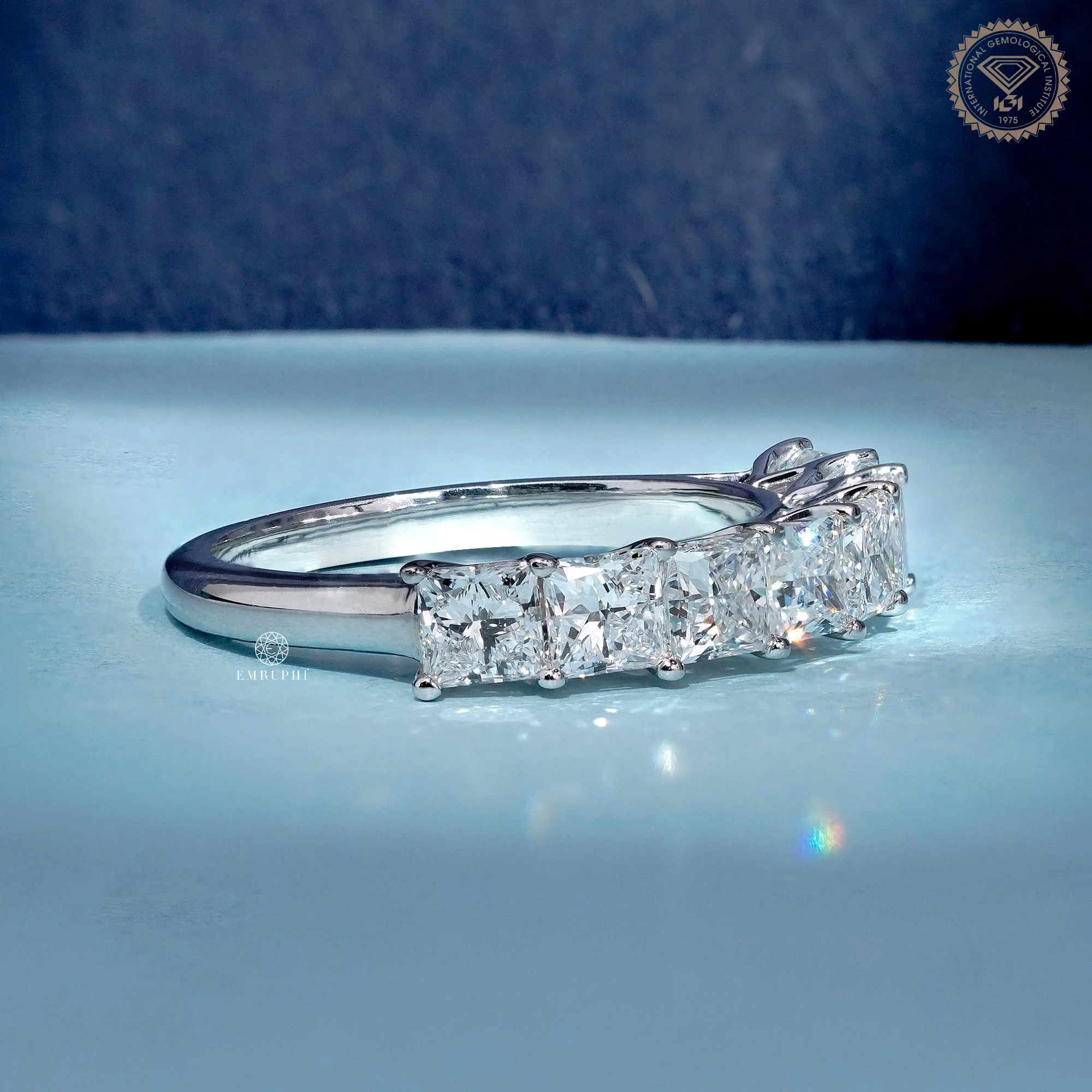 Princess Lab Grown Half Eternity Band, 14K White Gold Ring, Stackable Diamond Band — view 3