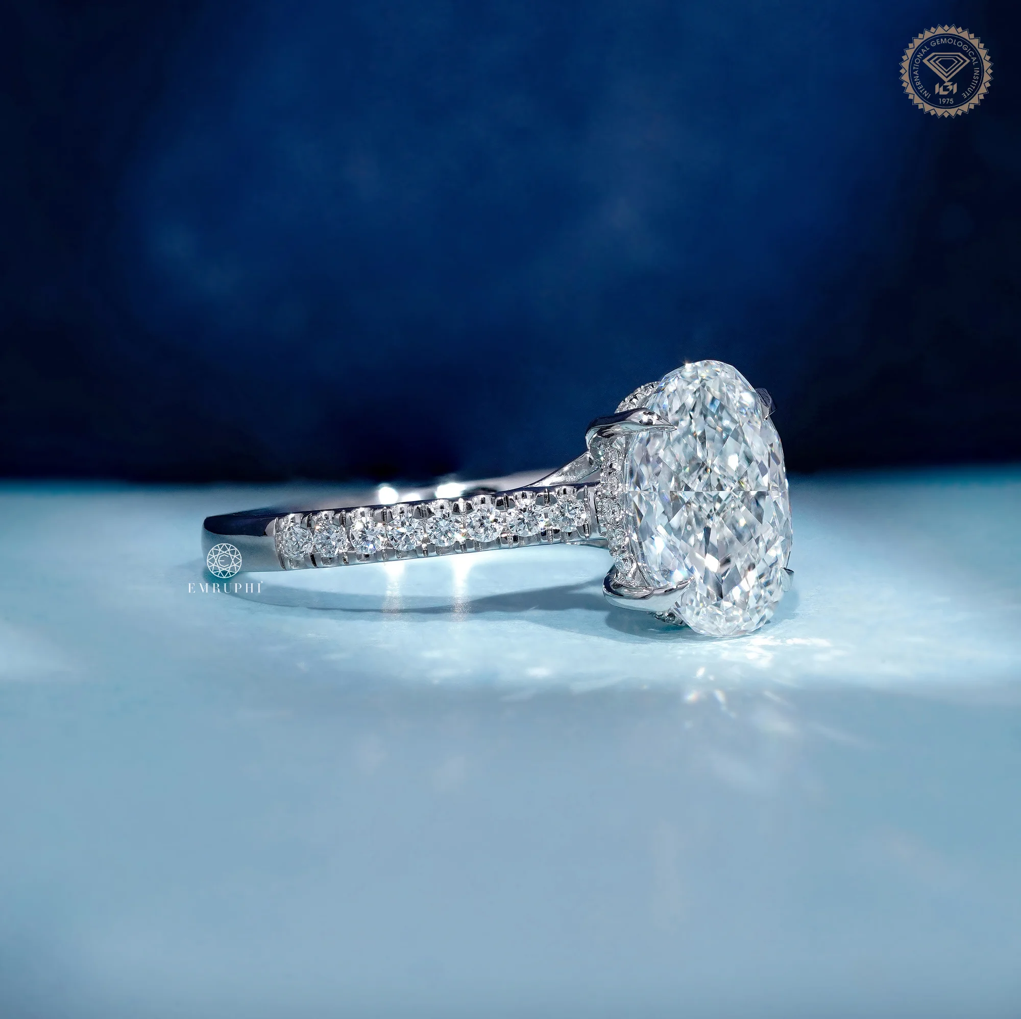 2 CT Oval Lab Grown Diamond Engagement Ring, Classic Solitaire Ring with Round Diamond Eternity Shank — view 3