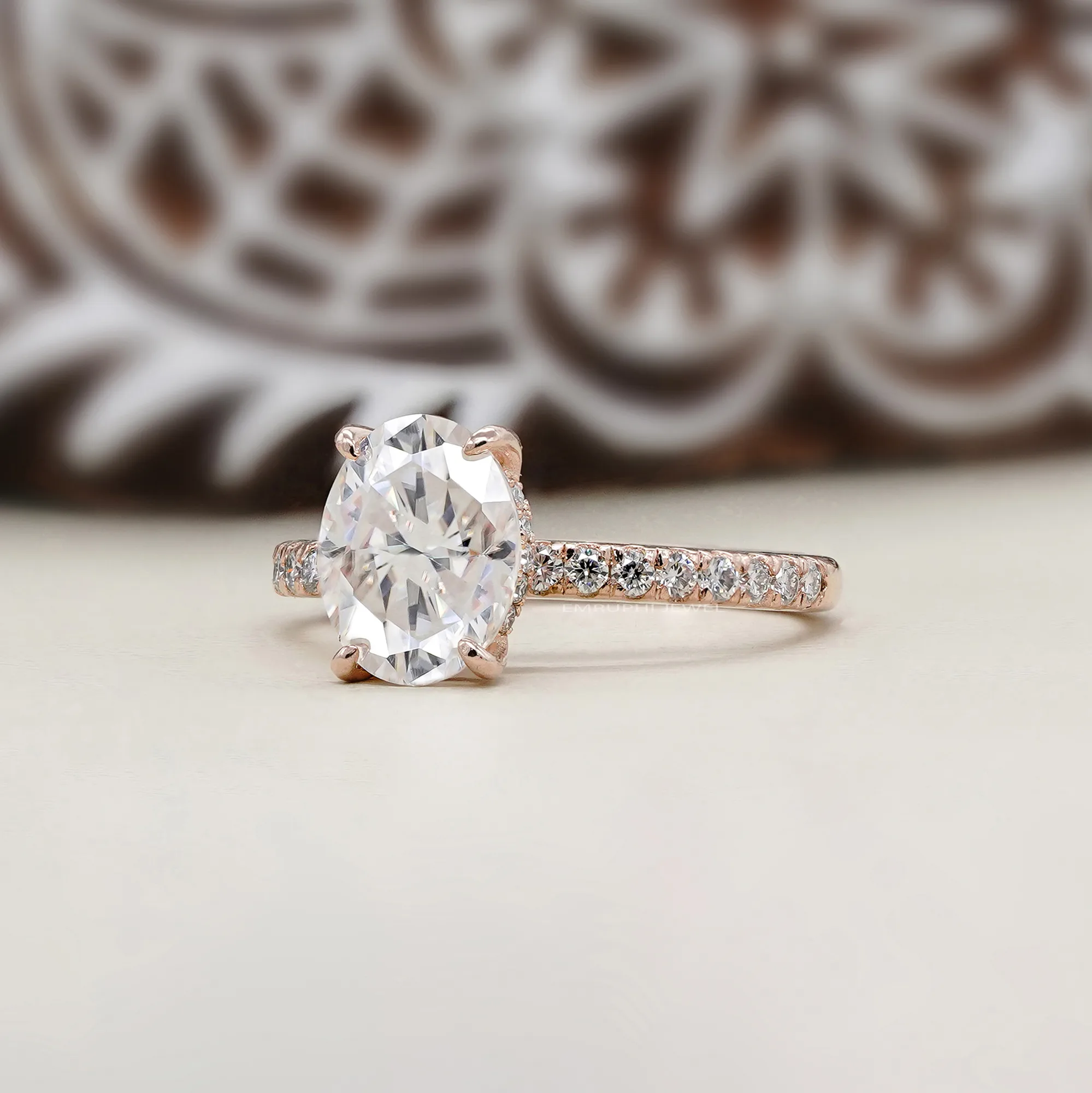14K Solid Gold Engagement Ring With Pave, 1.5 CT Oval Lab Grown Diamond Ring — view 2