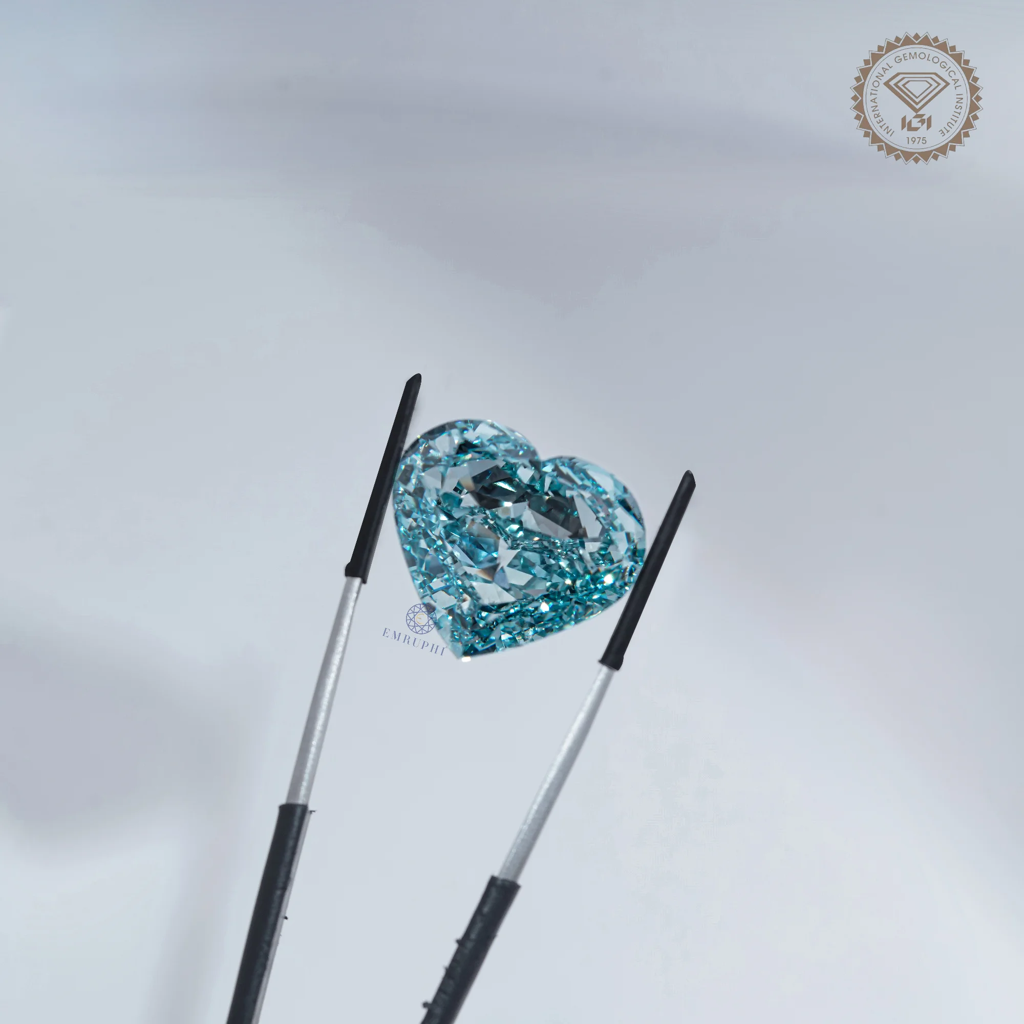 50.05 CT Vivid Blue Heart Cut Lab Grown Diamond, IGI Certified Loose Blue Diamond, — view 5