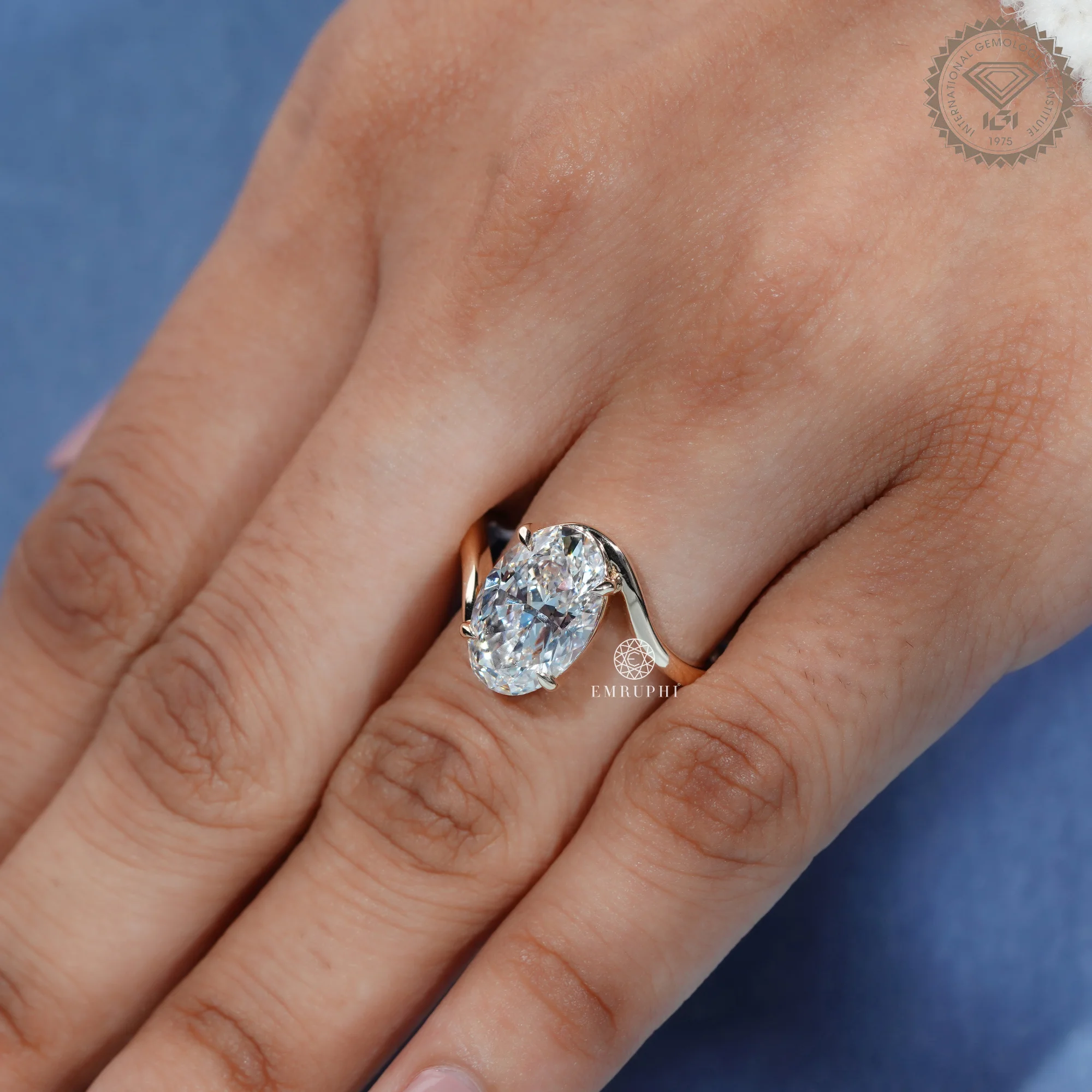 Oval Lab Grown Diamond Engagement Ring, Modern Wave Solitaire Ring — view 8