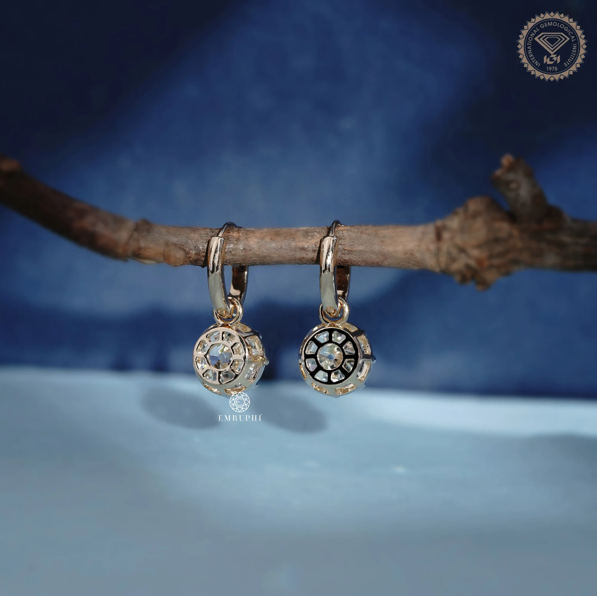 14k Yellow Gold 2.5 ct Lab Grown Old Mine Diamond Earrings for Women — view 5