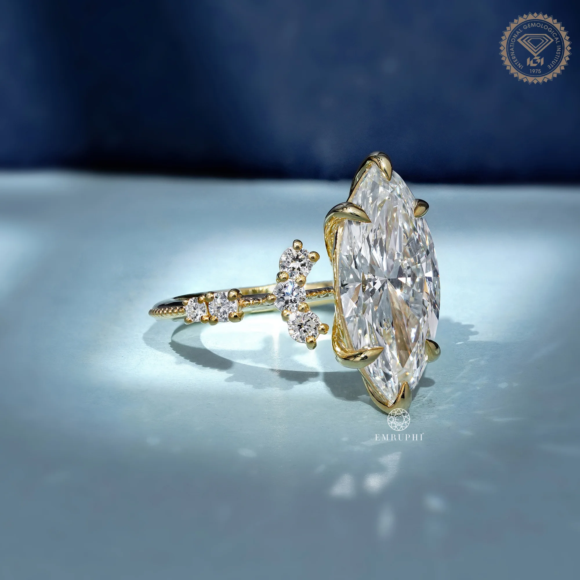 6 CT Marquise Lab Grown Vintage Engagement Ring, IGI Certified — view 3
