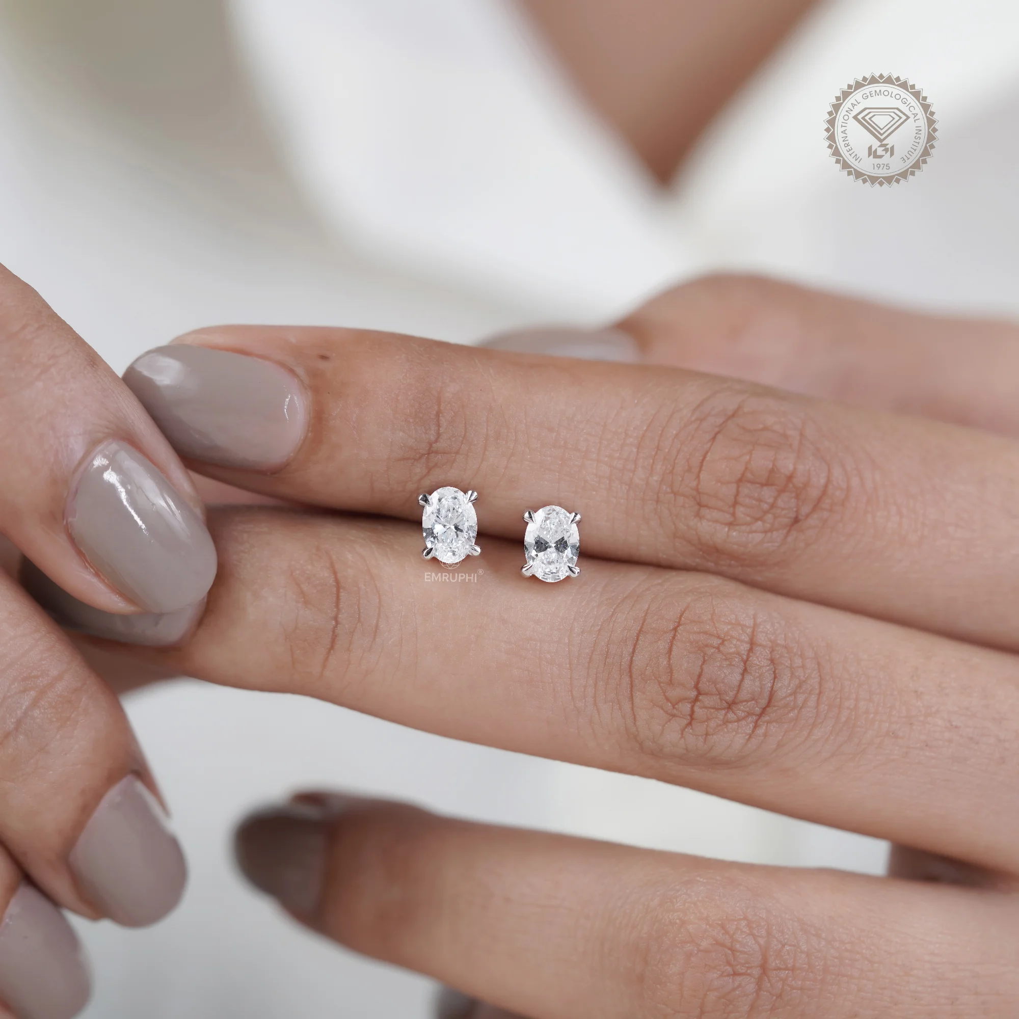 1 Carat Oval Lab Grown Diamond Stud Earrings: 14K Gold — view 10