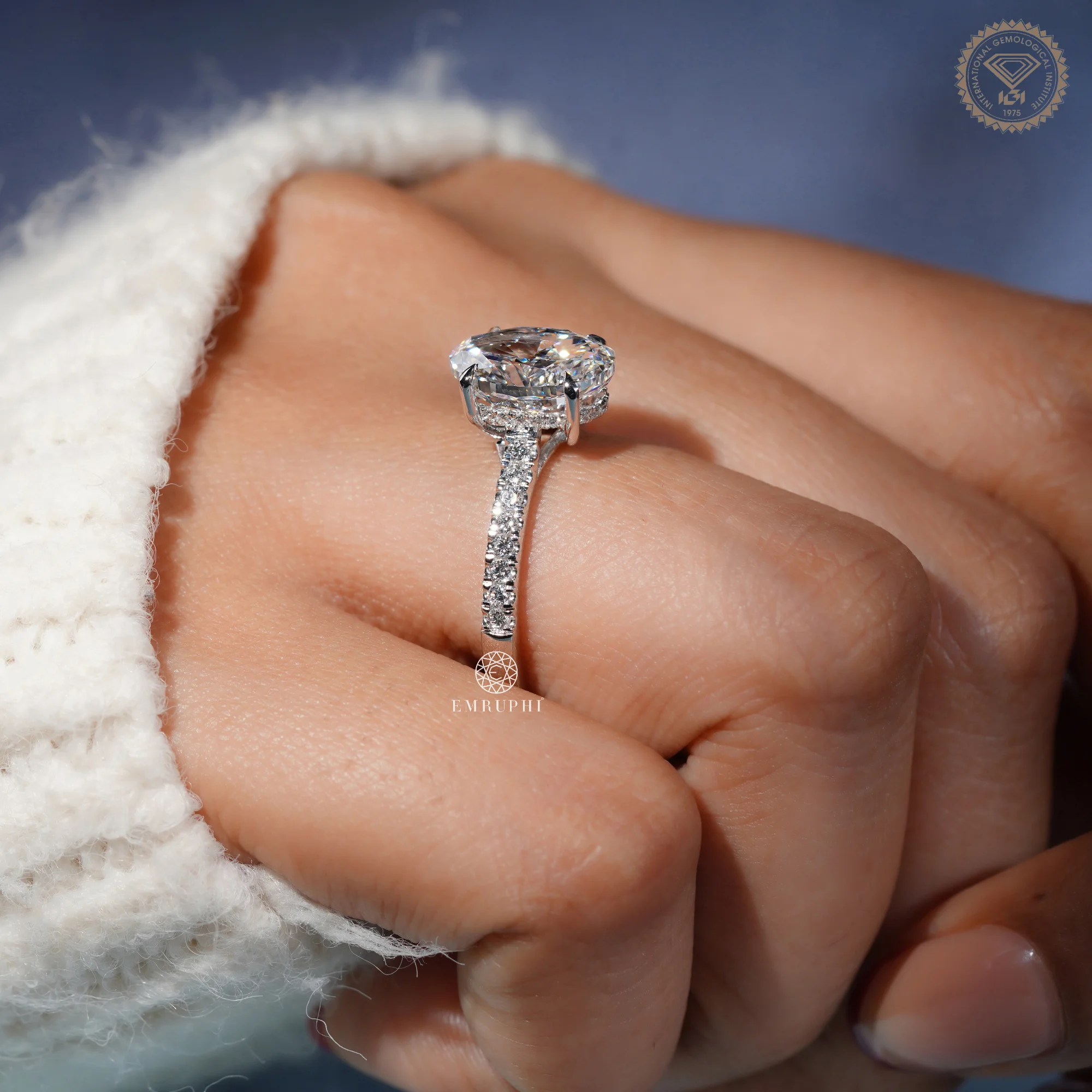 2 CT Oval Lab Grown Diamond Engagement Ring, Classic Solitaire Ring with Round Diamond Eternity Shank — view 10