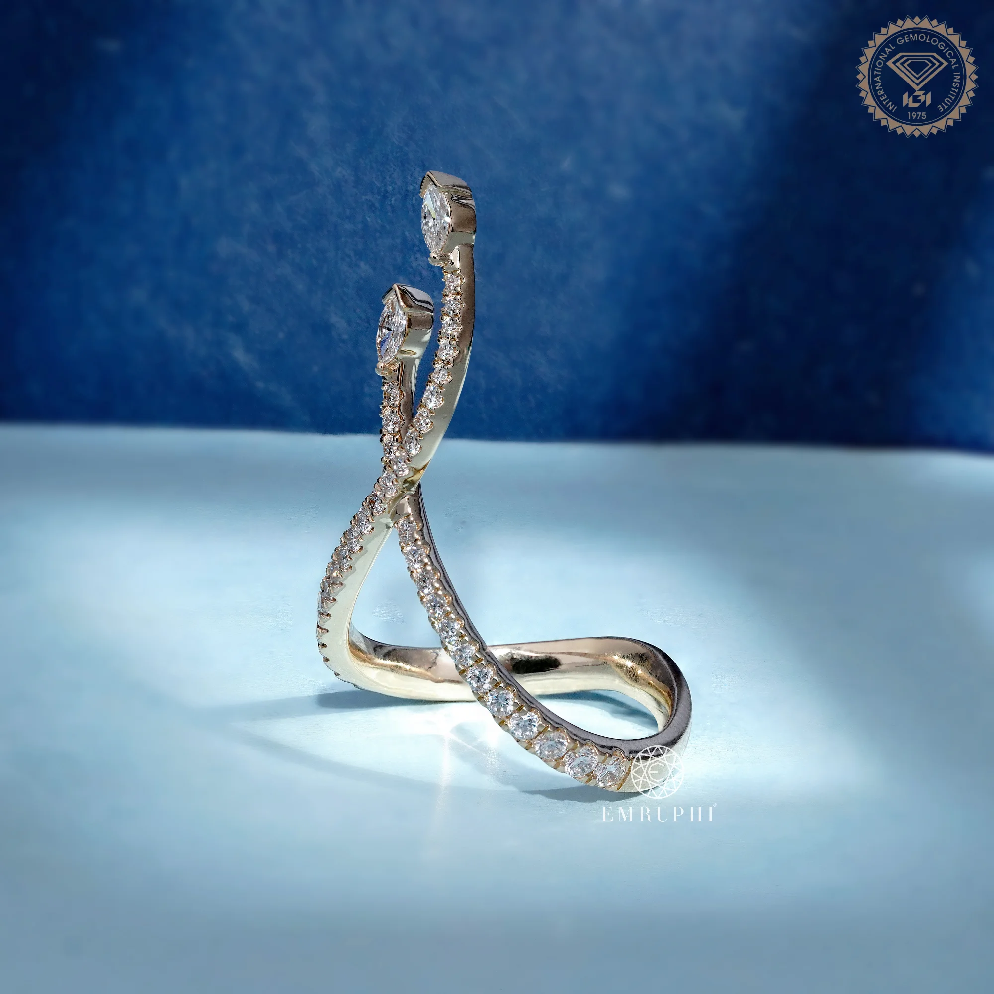 Criss Cross Diamond Ring, Marquise Pave Open Ring, Wrap Around Gold Diamond Ring — view 3