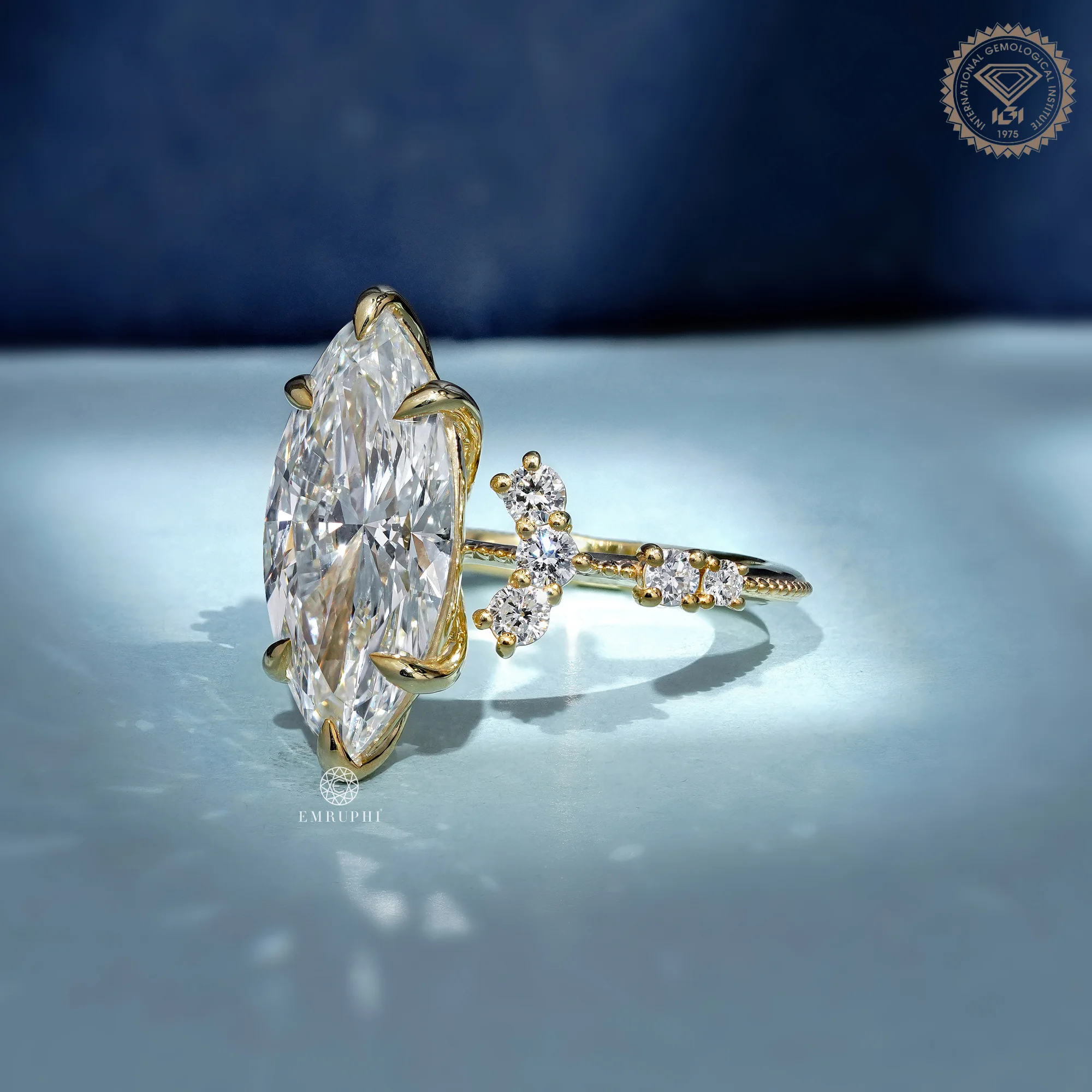 6 CT Marquise Lab Grown Vintage Engagement Ring, IGI Certified — view 2