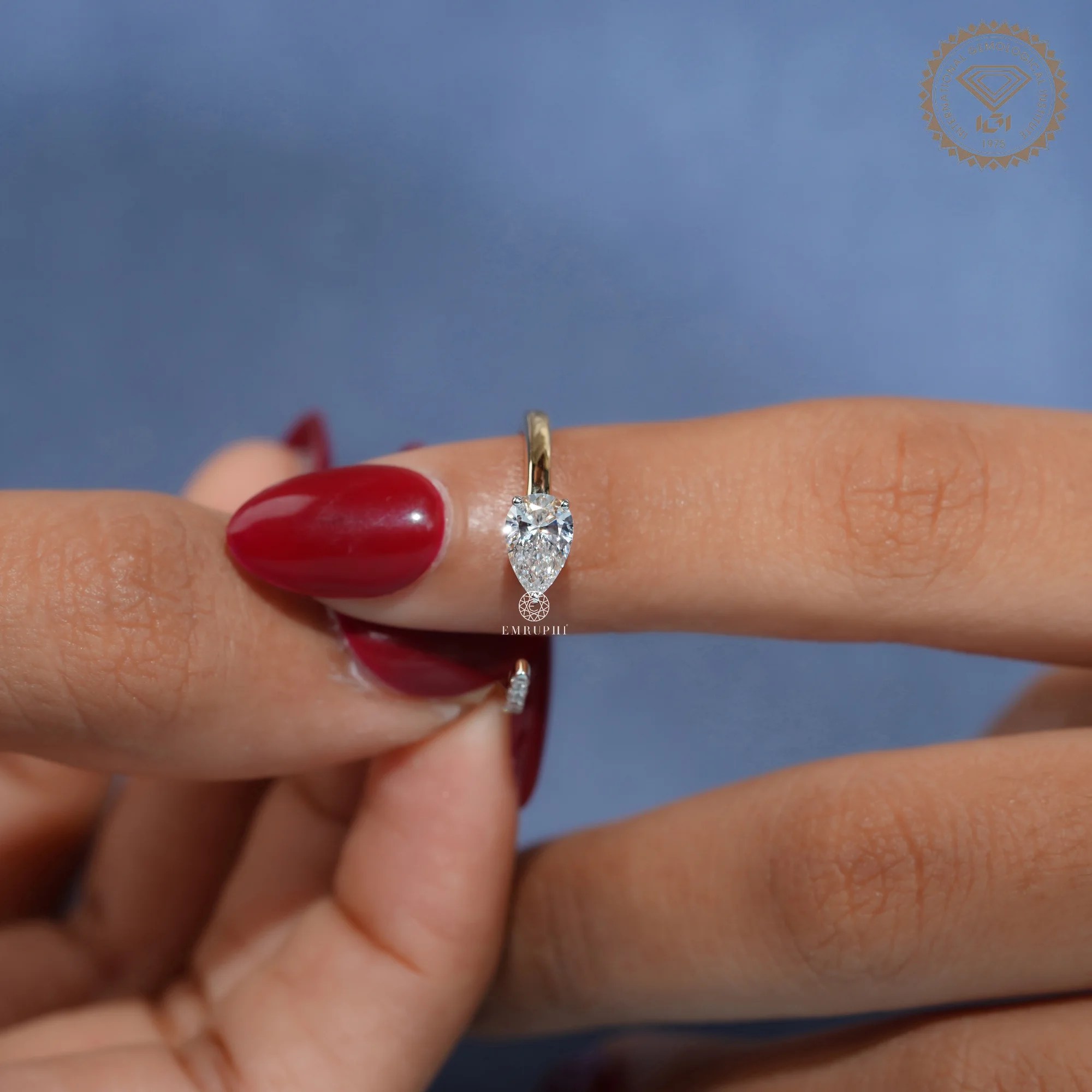 Pear Cut Lab Grown Diamond Open Ring, IGI Certified Bypass Engagement Ring — view 5
