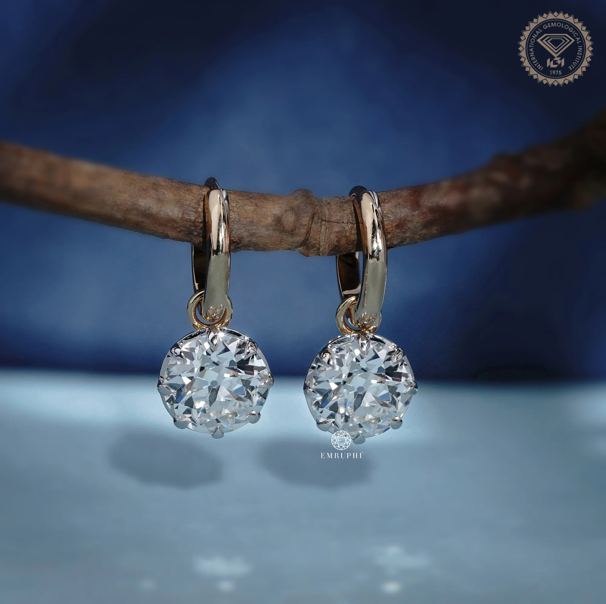 14k Yellow Gold 2.5 ct Lab Grown Old Mine Diamond Earrings for Women