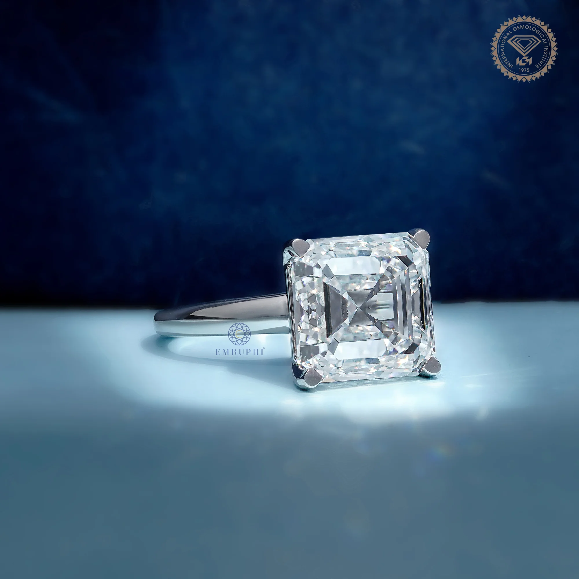 6 CT Asscher Lab Grown Engagement Ring, Asscher Cut Cathedral Solitaire Ring — view 3