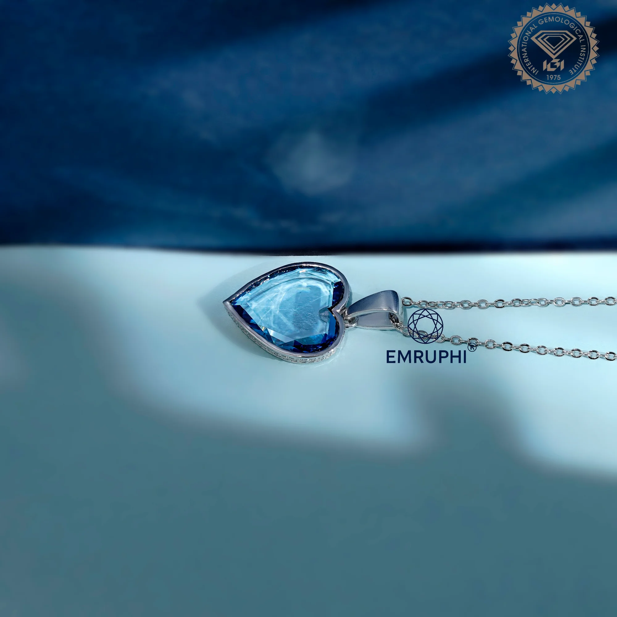 7 CT Vivid Blue Heart Diamond Pendant Necklace in 14K Gold — view 5