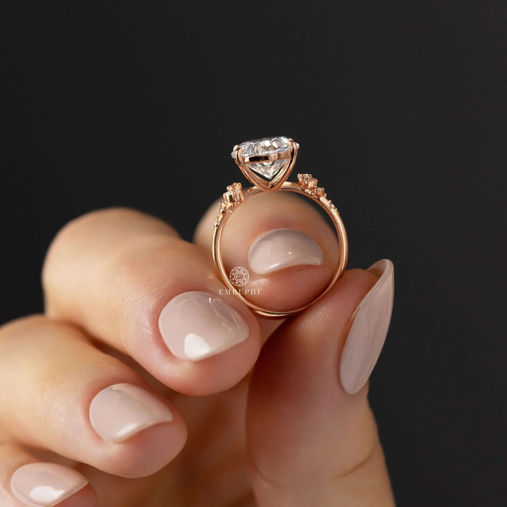 3.5 CT Oval Lab Grown Diamond Cluster Engagement Ring, Oval Cut Diamond Ring, 14K Gold Floral Cluster Ring — view 11
