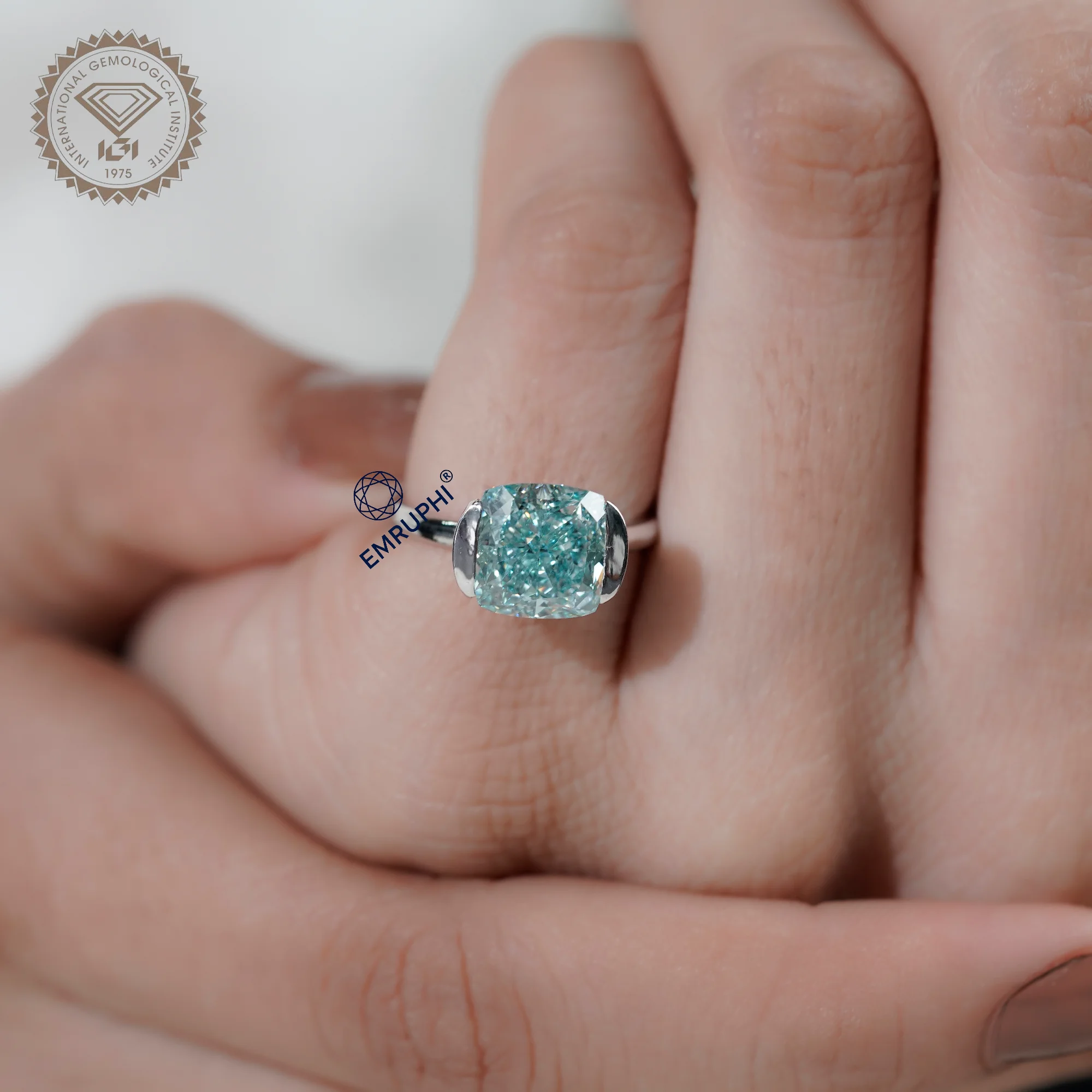 Cushion Solitaire Half Bezel Ring, Cushion Engagement Ring in 18k Gold, — view 10