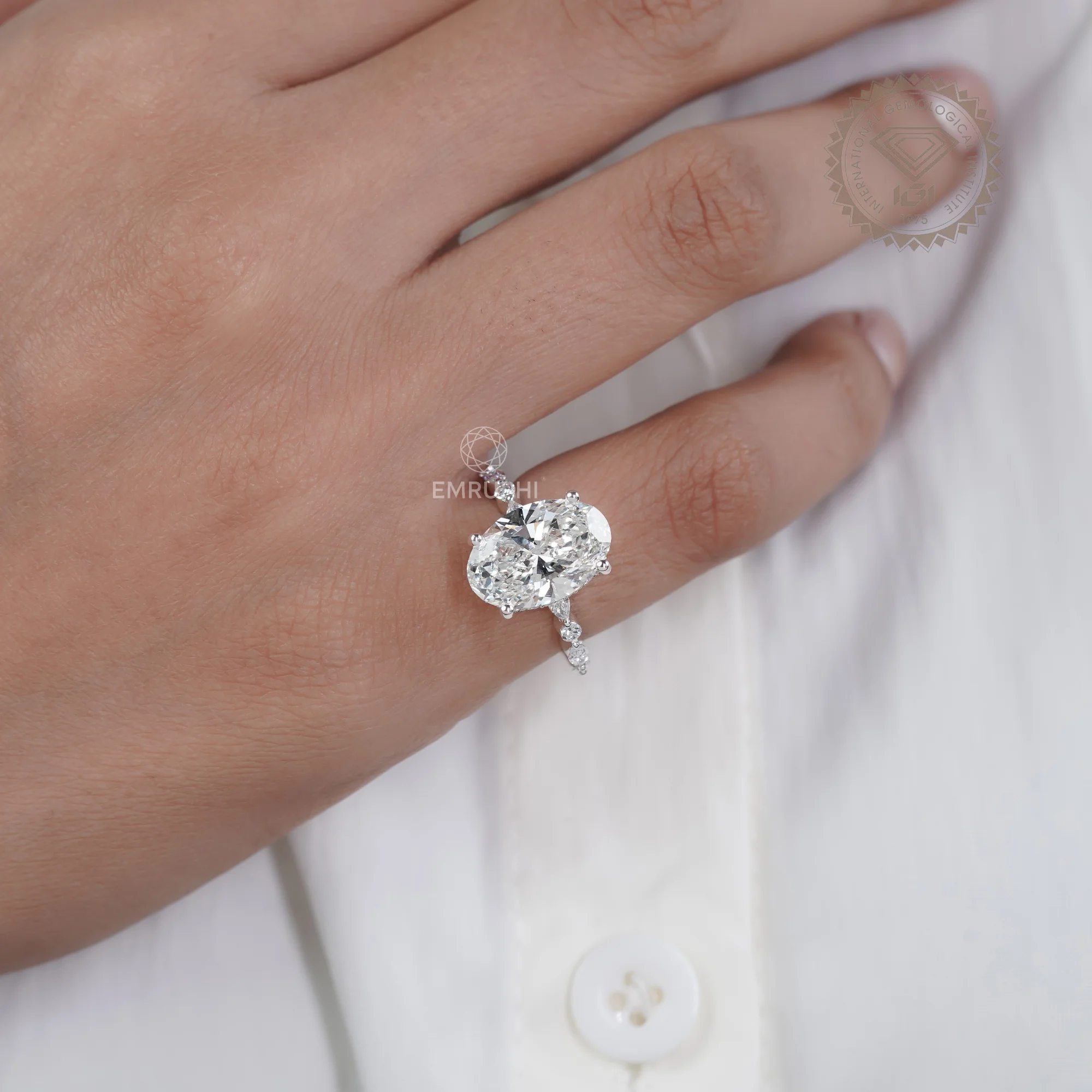 Brilliant Oval Cut Solitaire Engagement Ring, Oval Lab Diamond Anniversary Ring, Oval Proposal Ring for Her — view 10