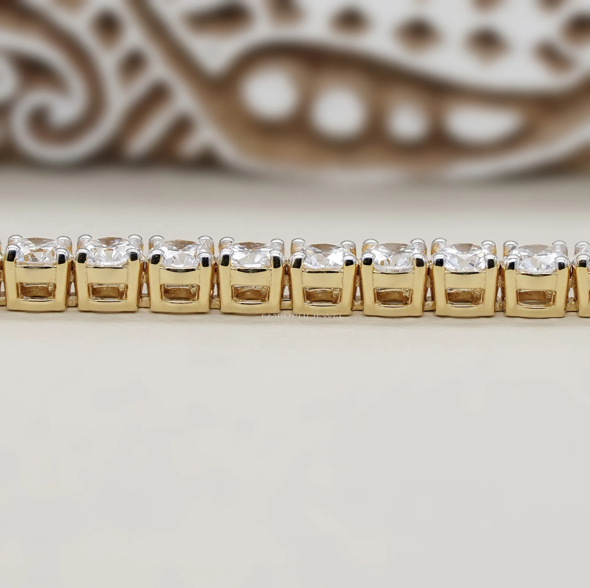 Round Cut Lab Grown Diamond Tennis Bracelet, Classic Yellow Gold Diamond Bracelet — view 4