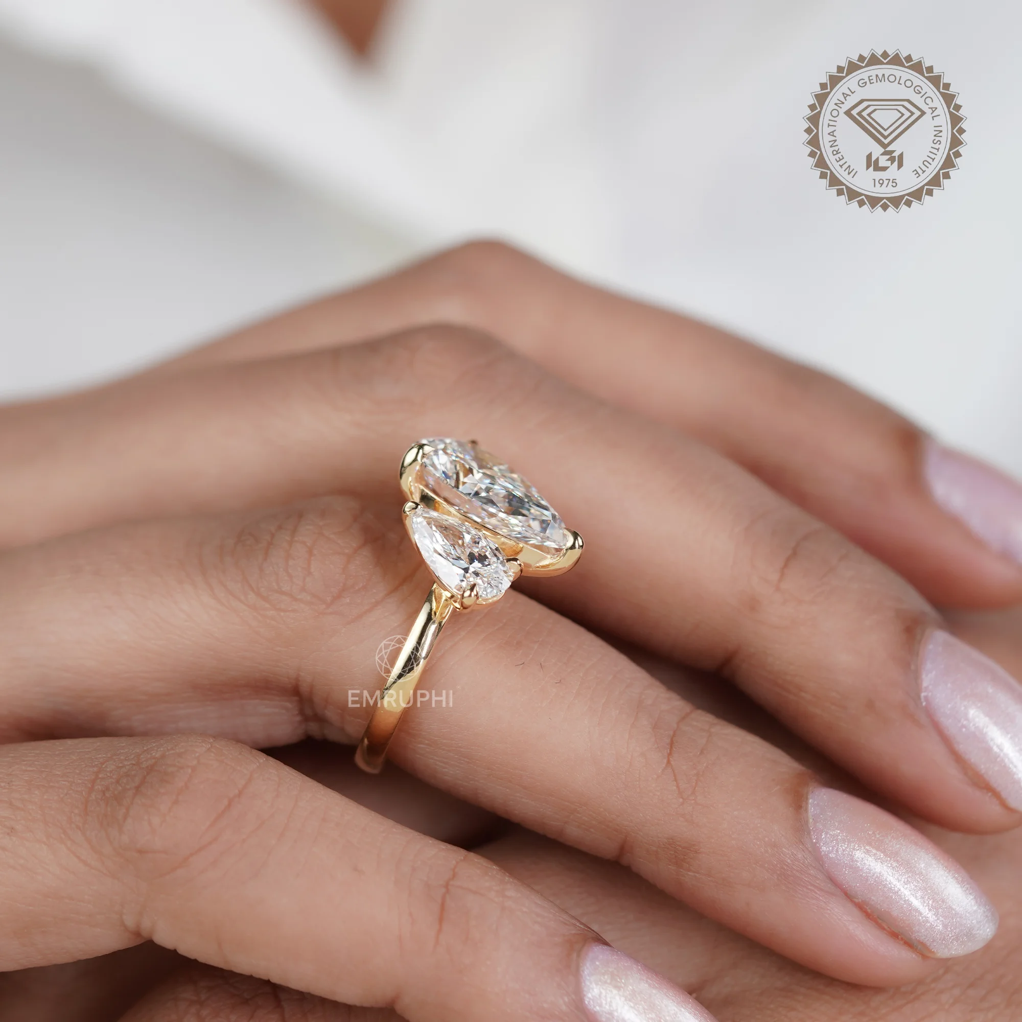 Pear Toi et Moi Lab Grown Engagement Ring, Two Stone Wedding Ring — view 7