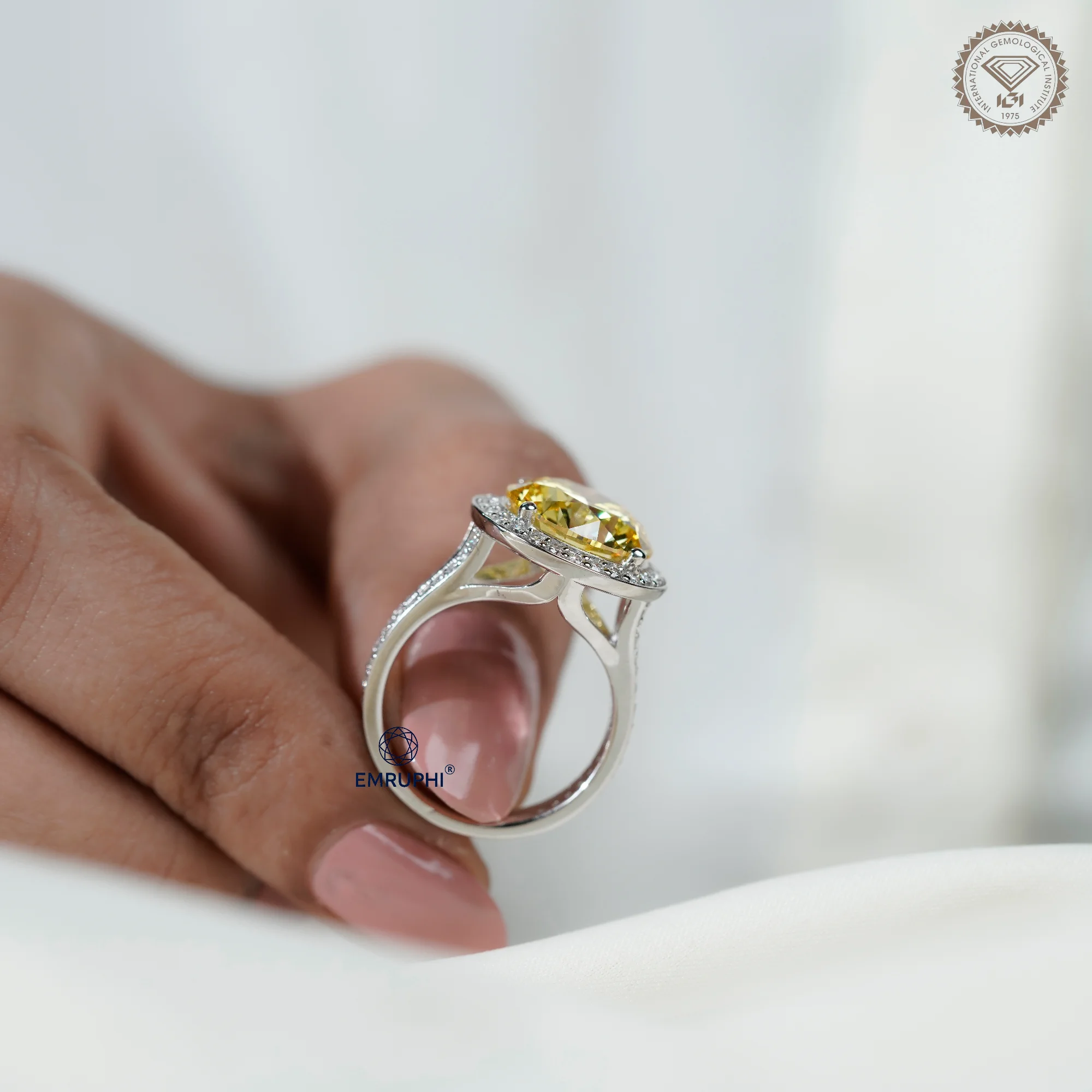 7.00 Carat Round Vivid Yellow Lab Grown Diamond Ring, Certified Rare Collector Stone — view 8