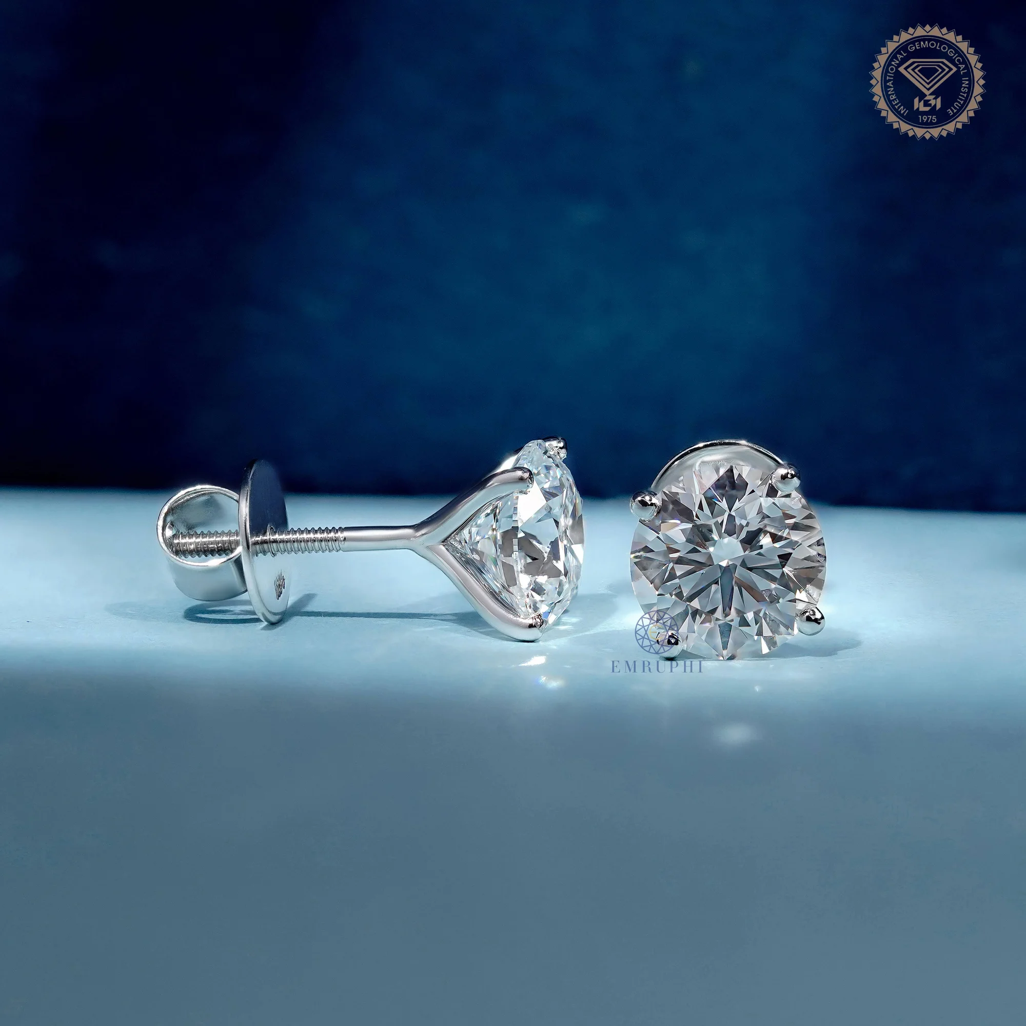 4ctw Lab Grown Round Diamond Stud Earrings, 14K Gold 4-Prong, IGI Certified — view 3