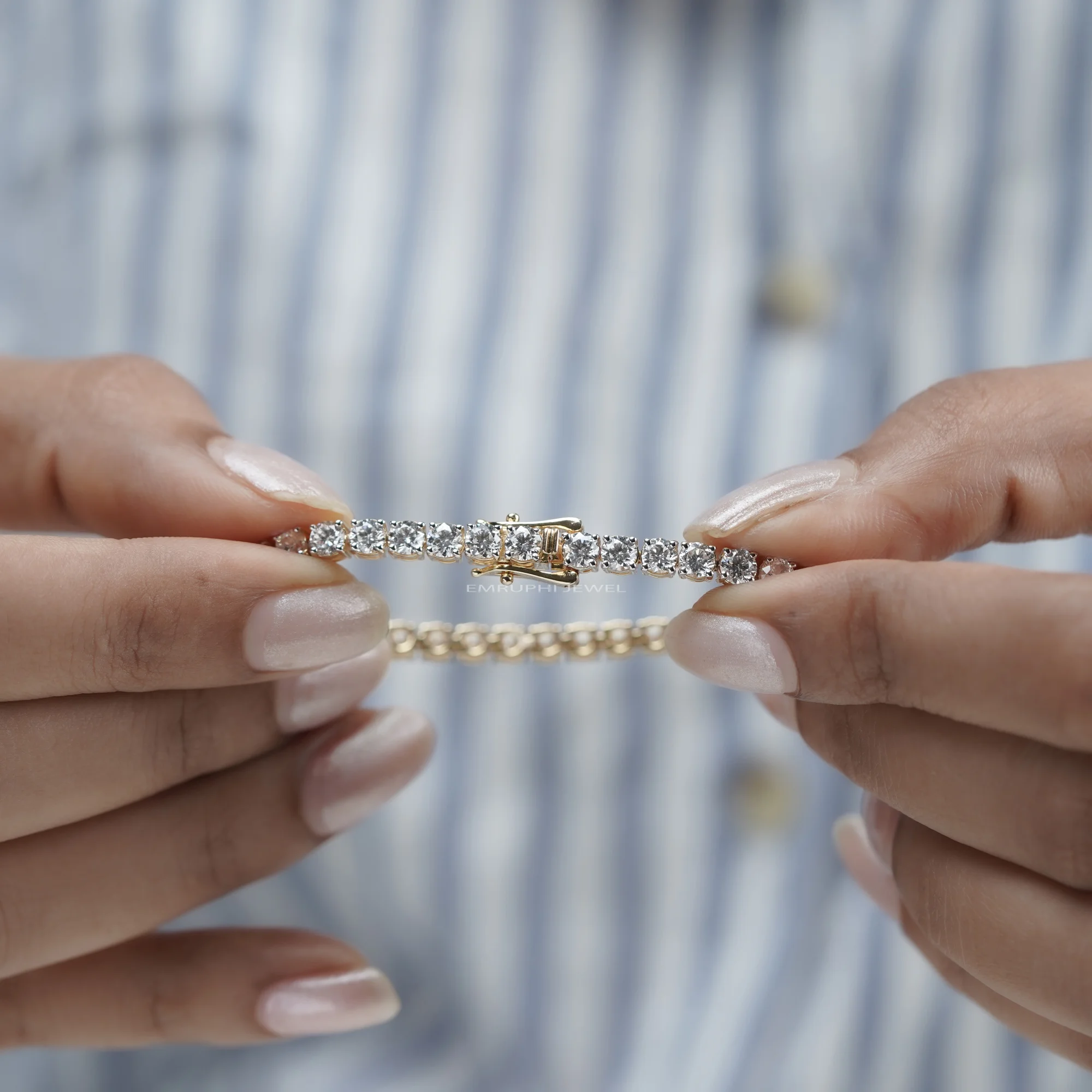 Round Cut Lab Grown Diamond Tennis Bracelet, Classic Yellow Gold Diamond Bracelet — view 12