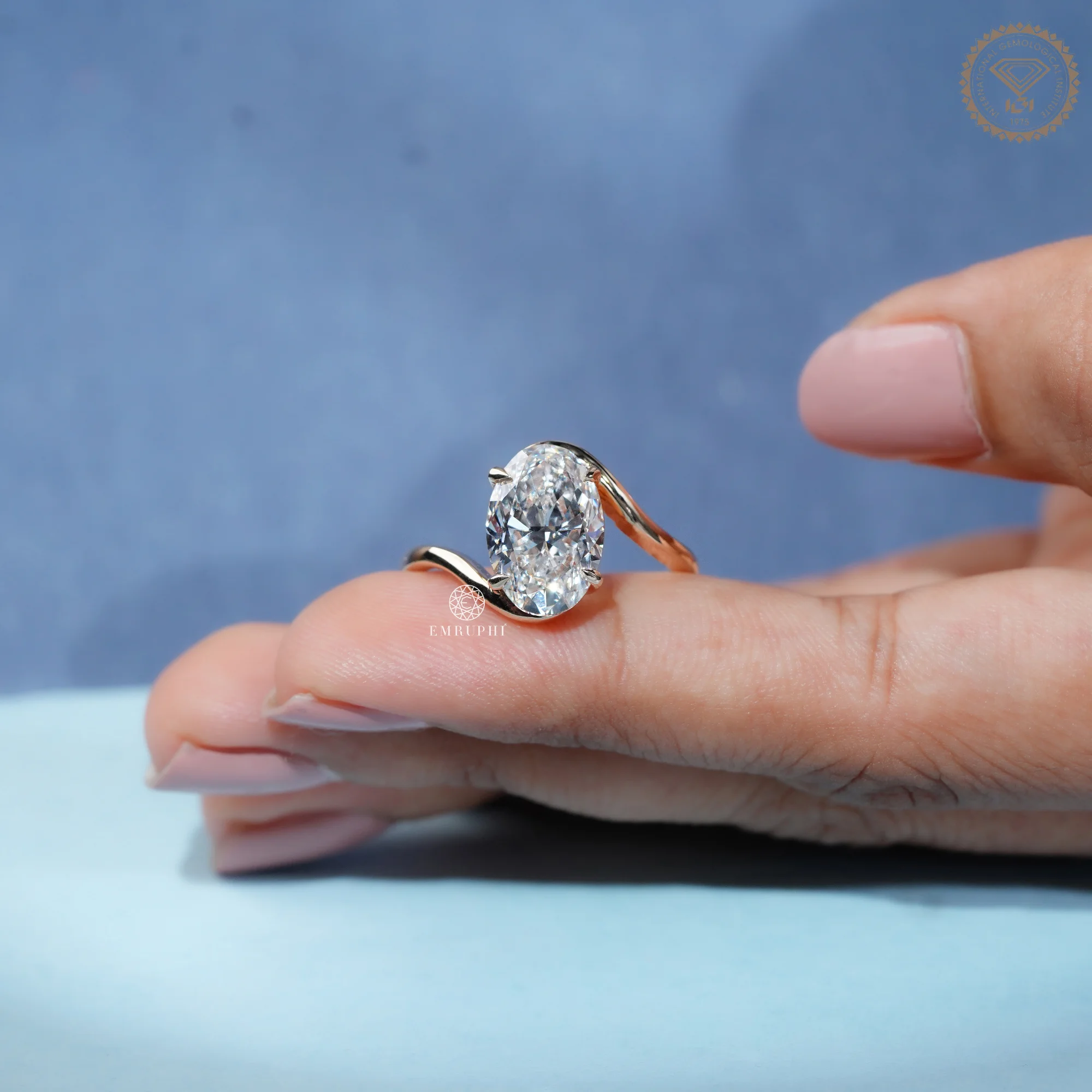 Oval Lab Grown Diamond Engagement Ring, Modern Wave Solitaire Ring — view 10