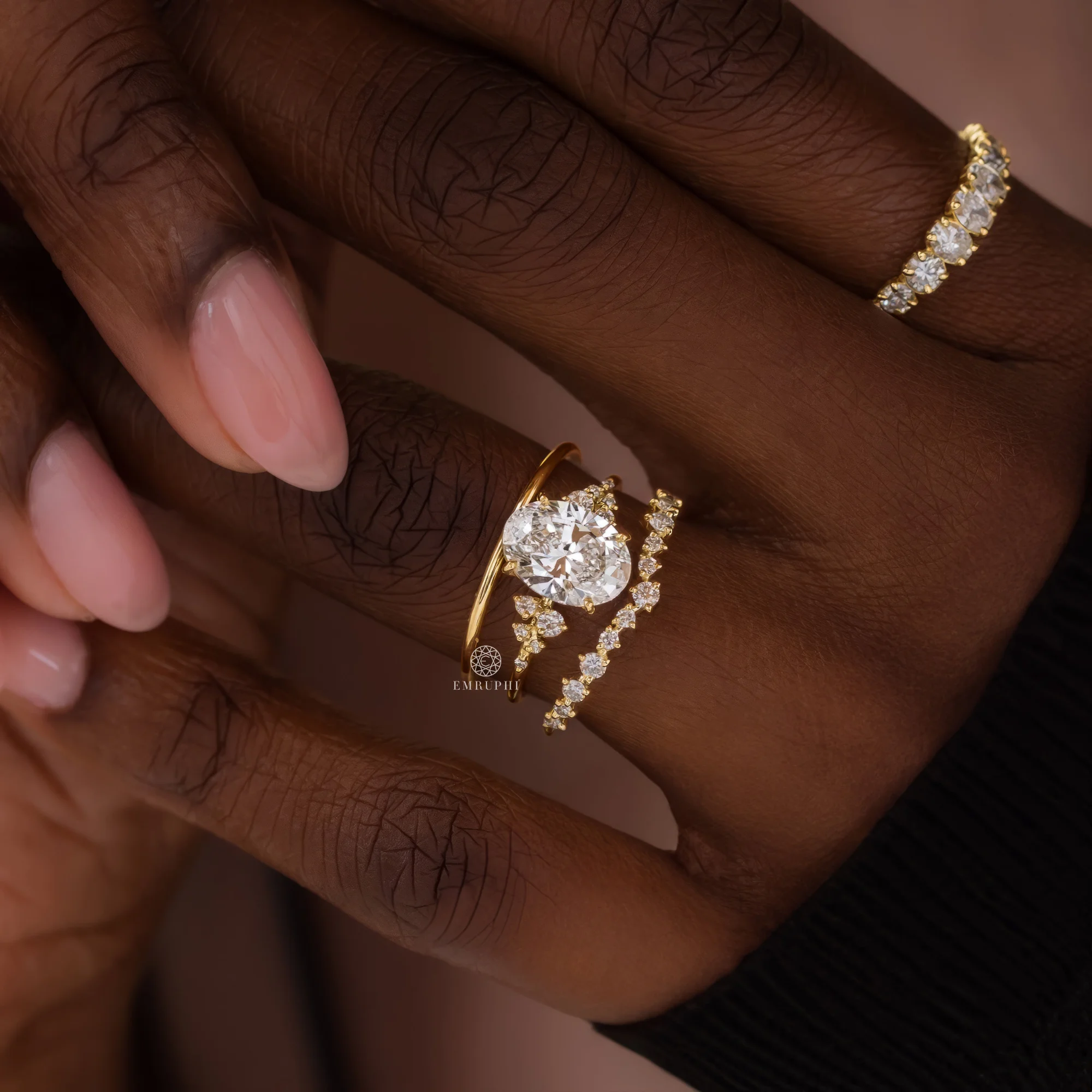 3.5 CT Oval Lab Grown Diamond Cluster Engagement Ring, Oval Cut Diamond Ring, 14K Gold Floral Cluster Ring — view 4