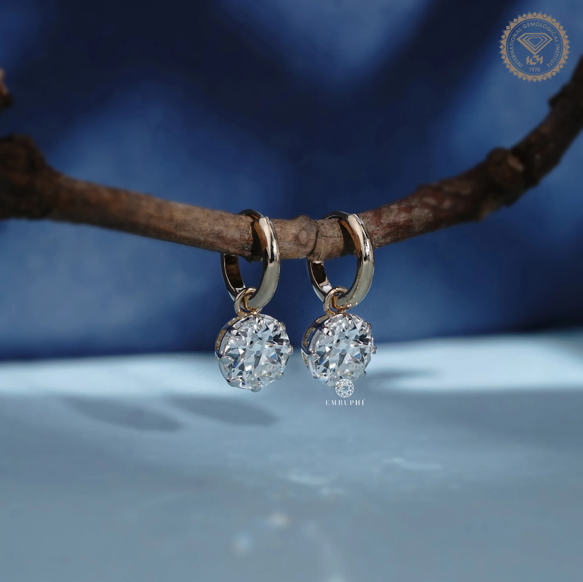 14k Yellow Gold 2.5 ct Lab Grown Old Mine Diamond Earrings for Women — view 3