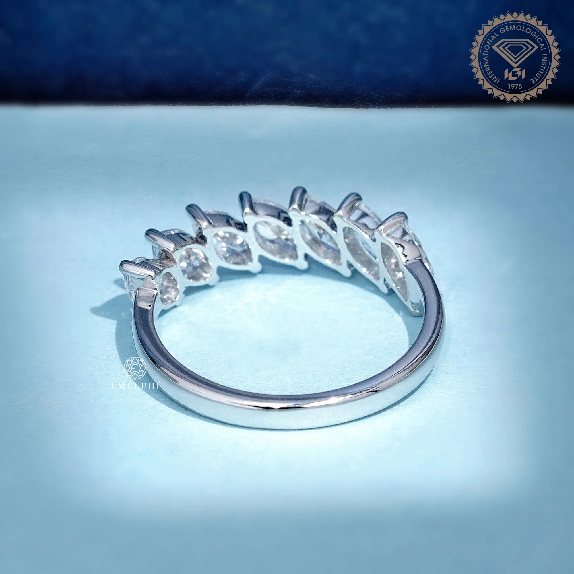 Marquise Cut Lab Grown Diamond Half Eternity Ring, Angled Marquise Wedding Band — view 5