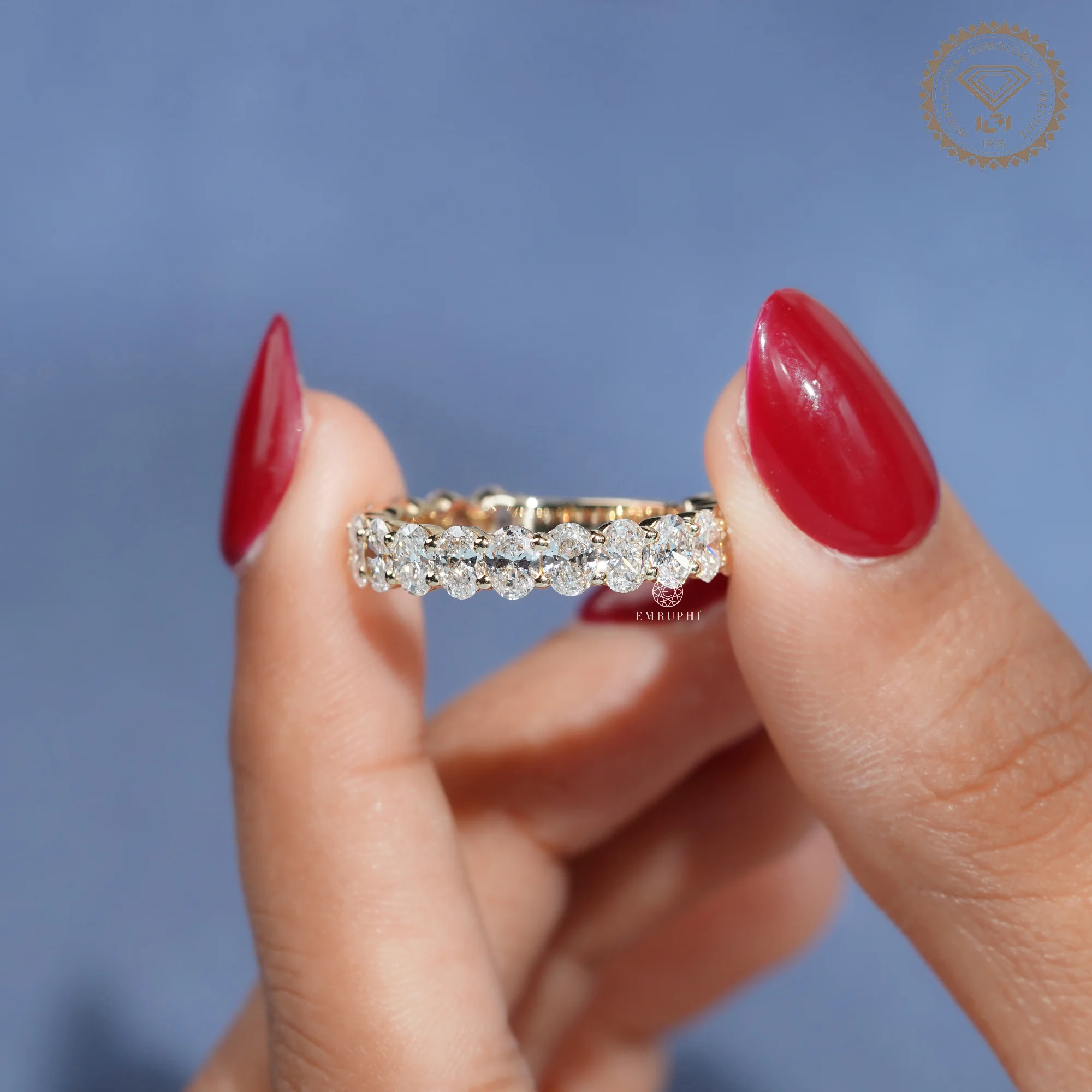 Oval Cut Diamond Eternity Band, Half Eternity Wedding Ring, IGI Certified Diamond Ring — view 7