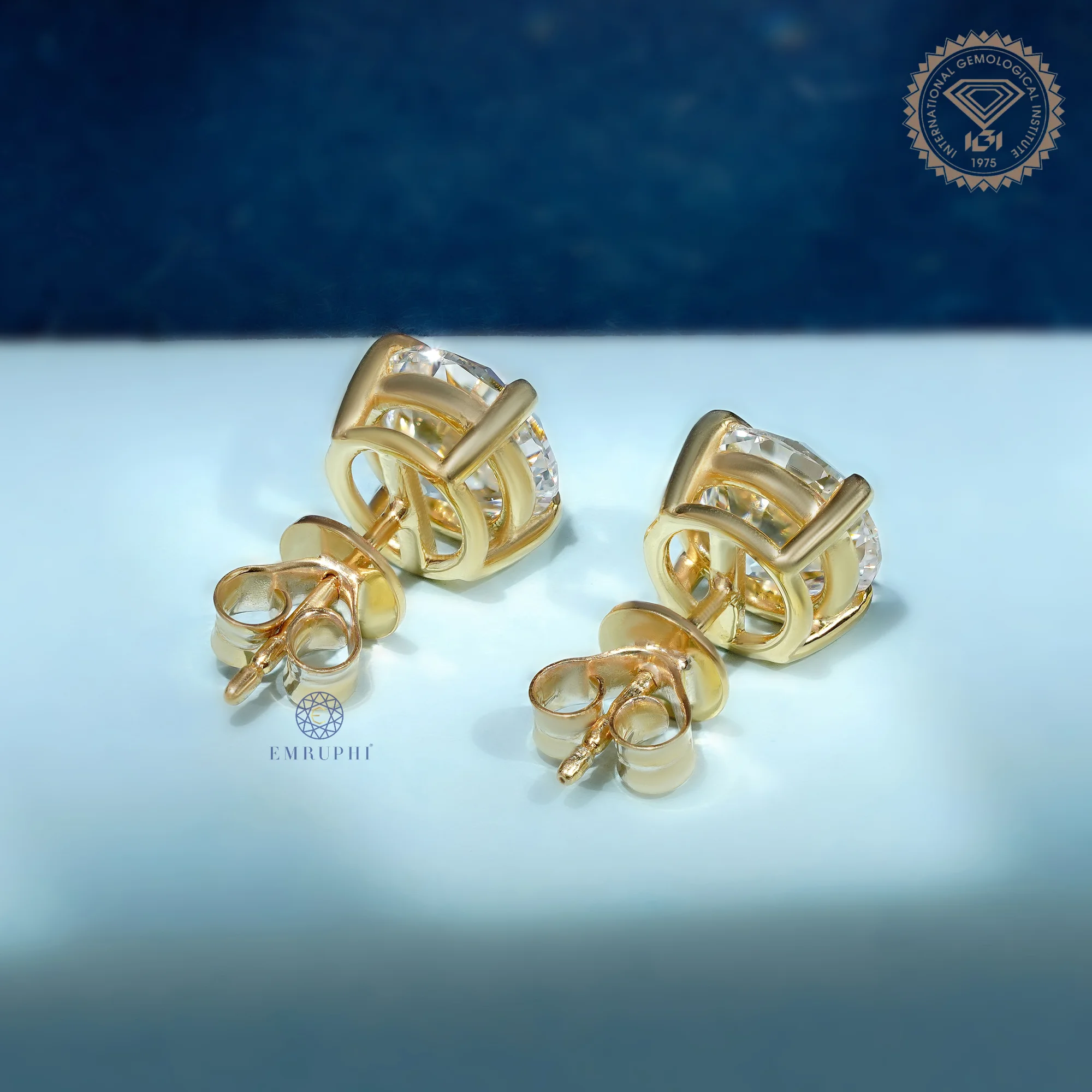 Round Old Mine Stud Earrings in 14k Yellow Gold, Solitaire Stud For Women — view 5