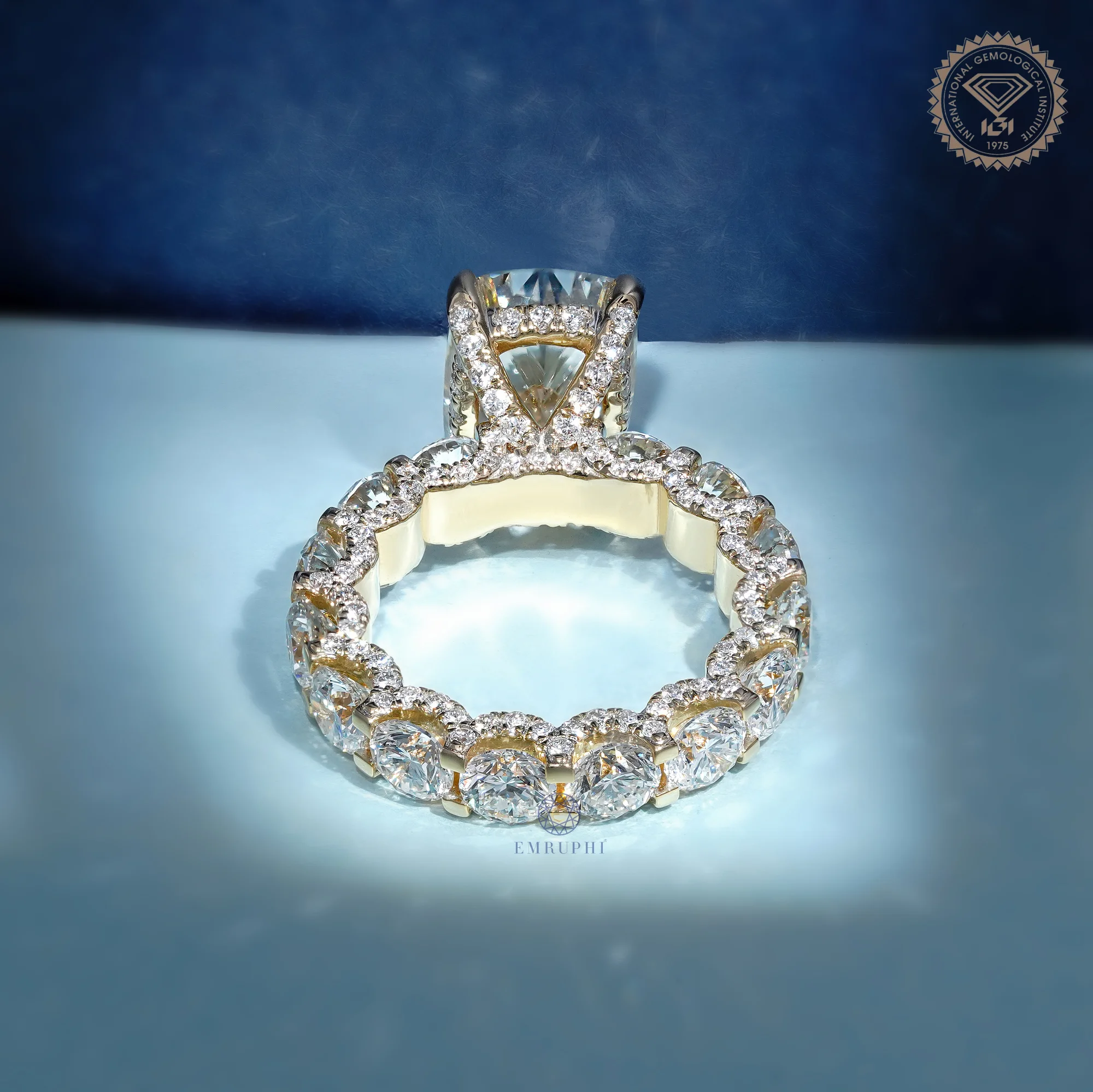 5 CT Cushion Cut Lab Grown Diamond Engagement Ring, Round Diamond Band Ring, 14K Gold Bridal Ring — view 4