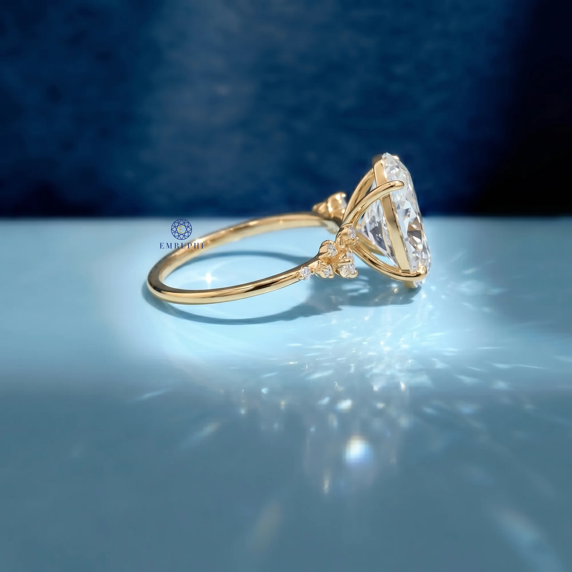 3.5 CT Oval Lab Grown Diamond Cluster Engagement Ring, Oval Cut Diamond Ring, 14K Gold Floral Cluster Ring — view 2