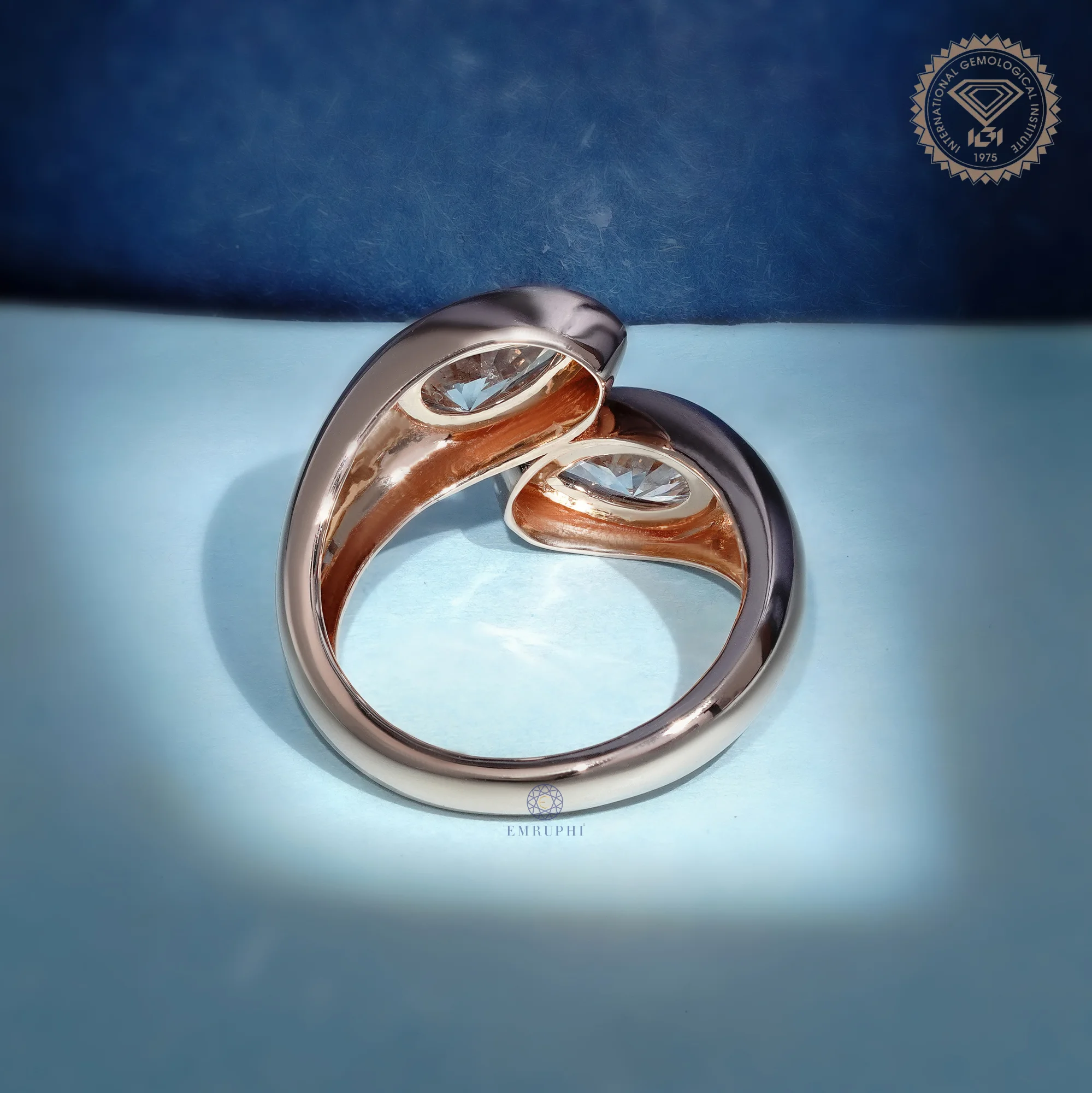 Pear Shape Bezel Lab Grown Diamond Toi et Moi Ring, Modern Open Wrap Engagement Ring, 14K Rose Gold Statement Ring — view 4